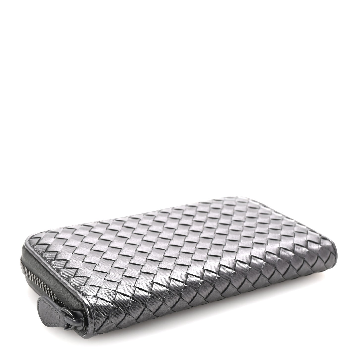 Metallic Nappa Intrecciato Zip Around Wallet Black