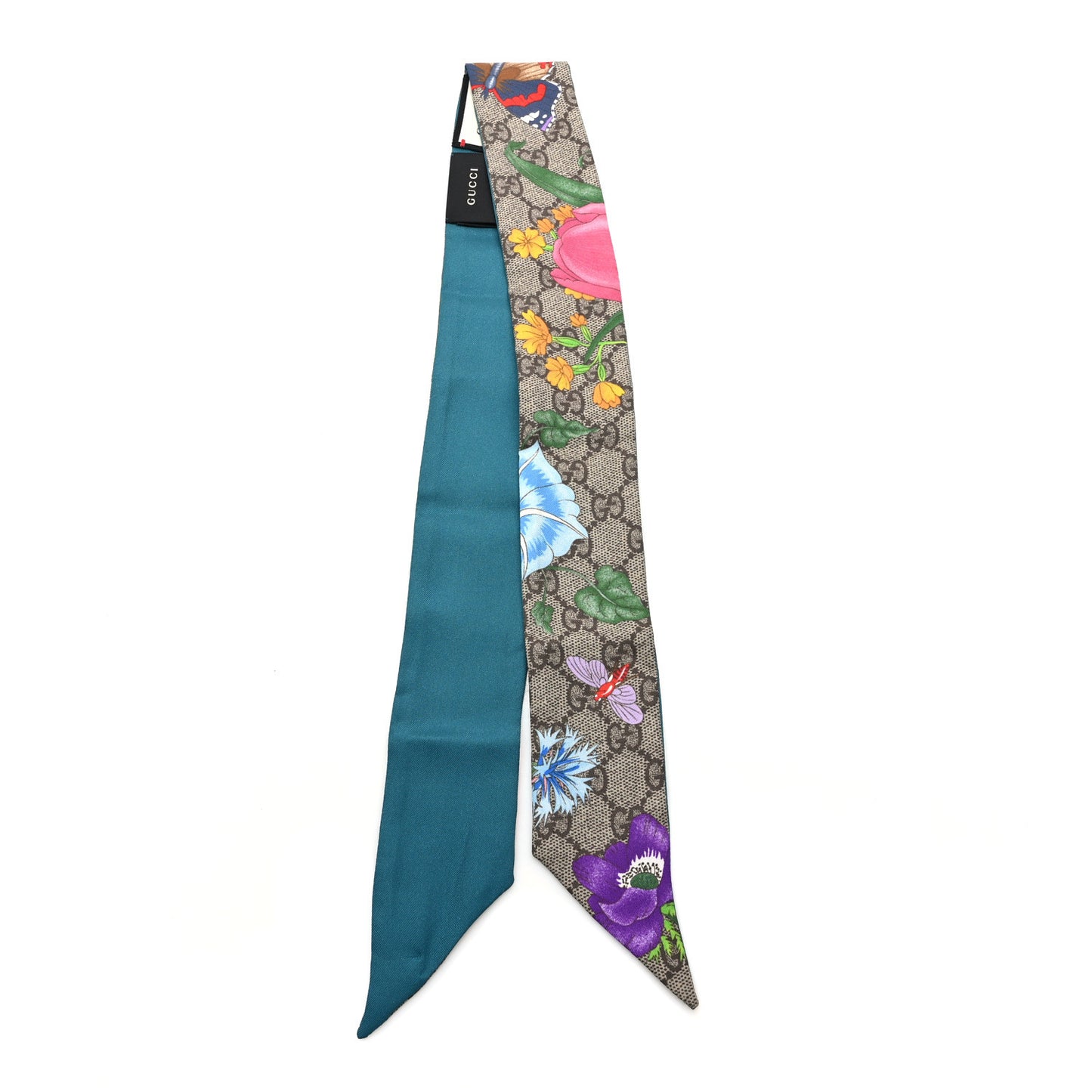Silk Twill GG Monogram Special Flory Neck Bow Scarf Beige Sky Blue