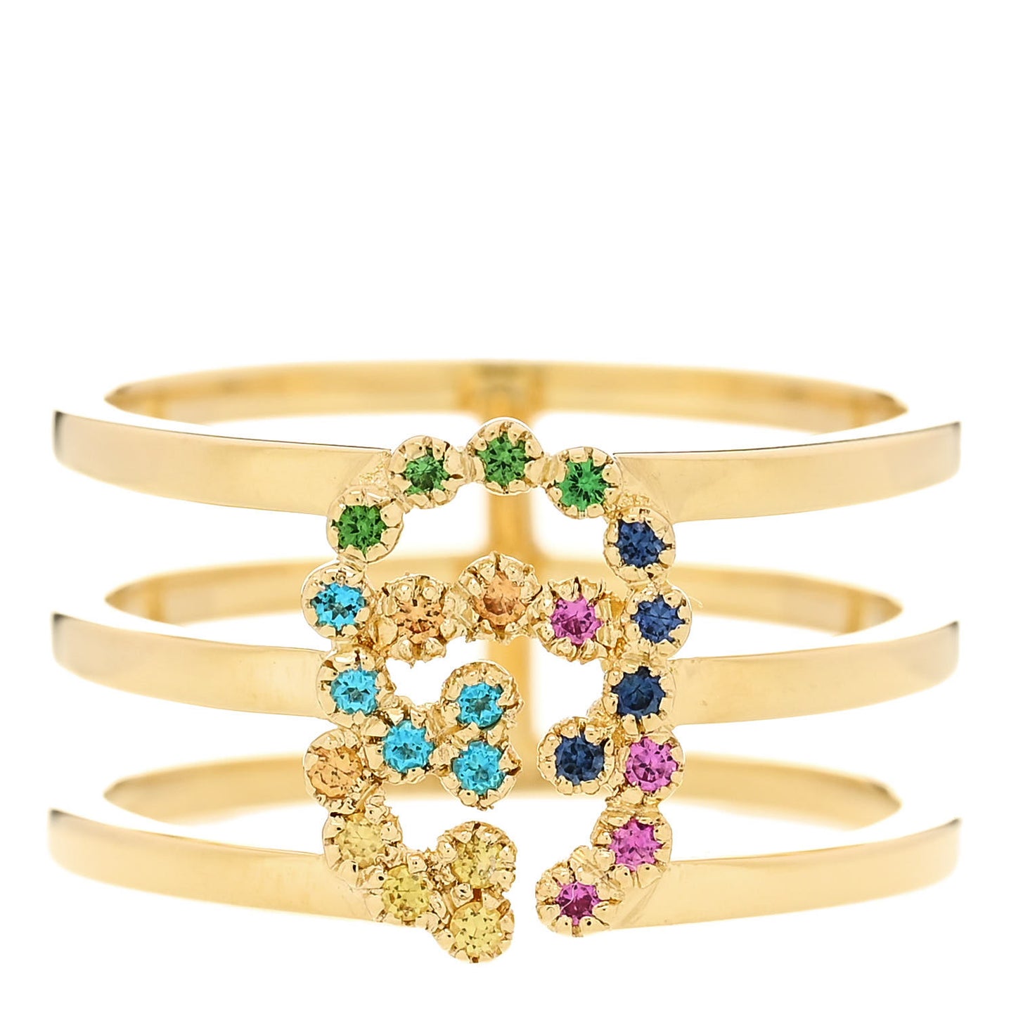 18K Yellow Gold Sapphire Topaz Tsavorite Running GG Ring 53 6.5