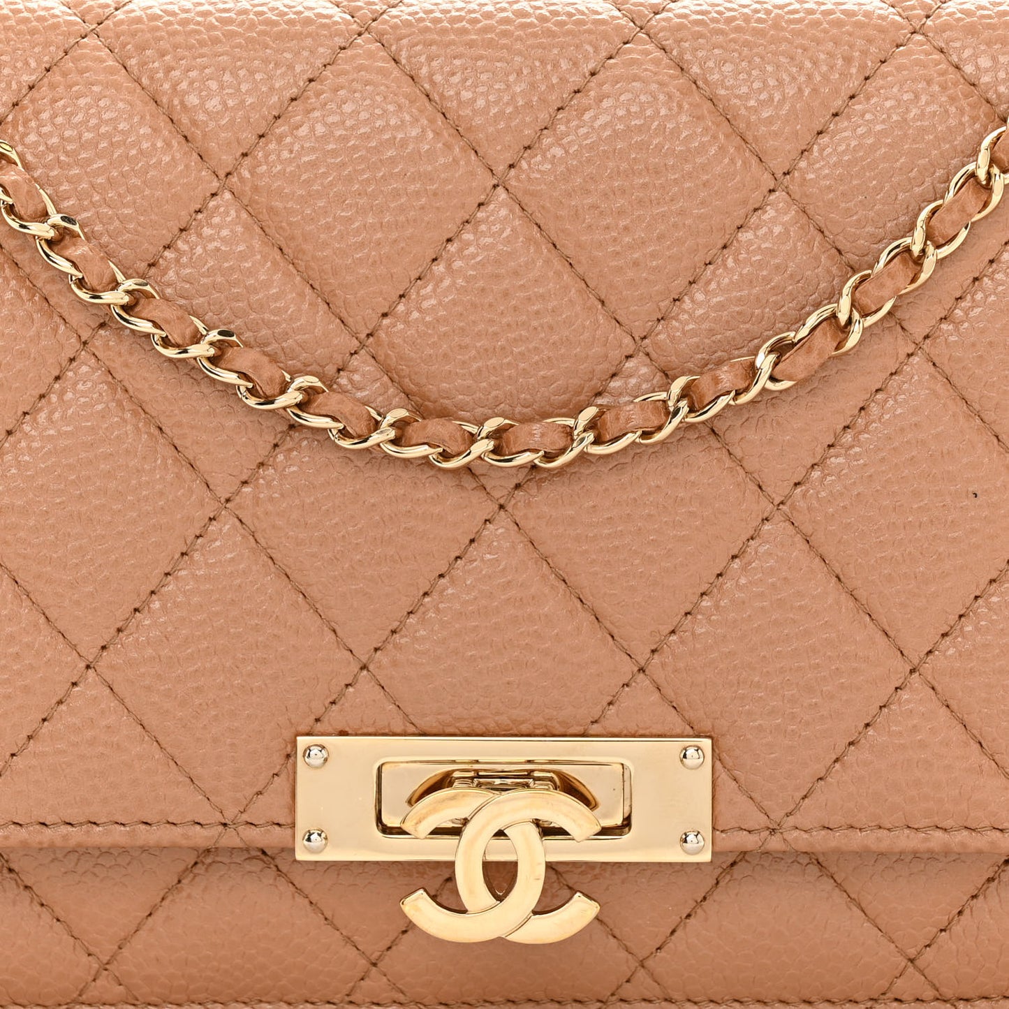 Caviar Quilted Golden Class Wallet On Chain WOC Beige