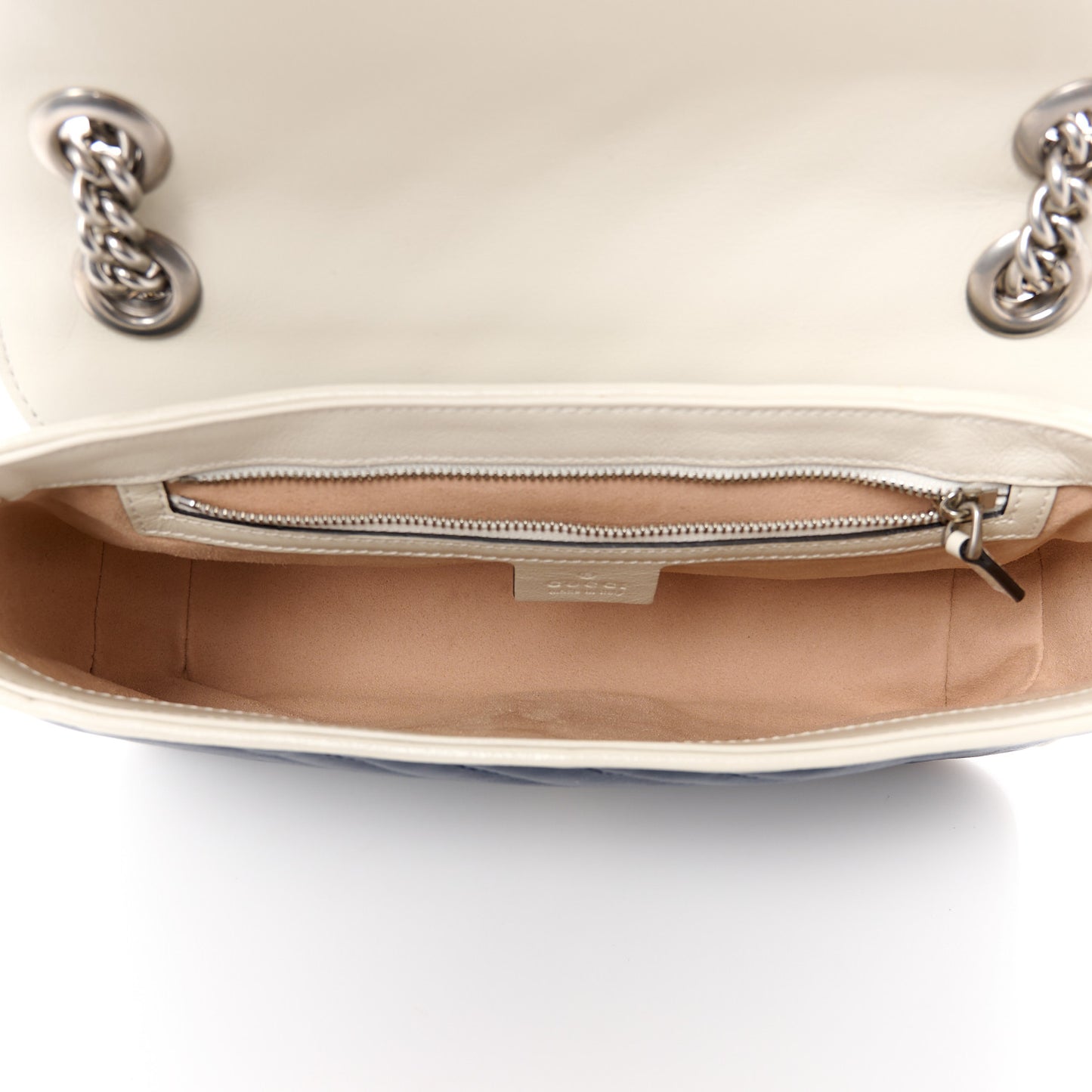 Vintage Effect Calfskin Matelasse Diagonal Small Torchon GG Marmont Shoulder Bag Blue Agata Mystic White
