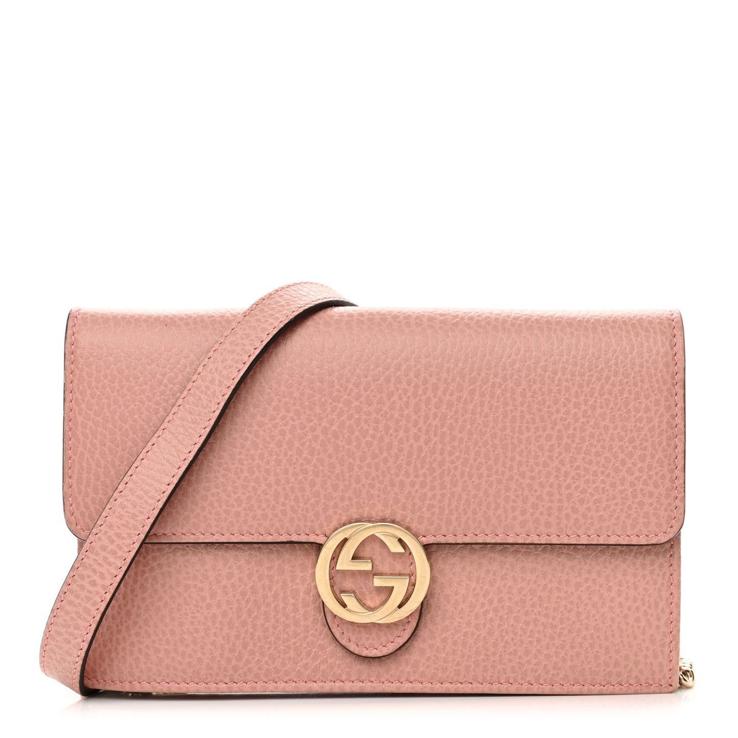 Dollar Calfskin Interlocking G Chain Wallet Soft Pink