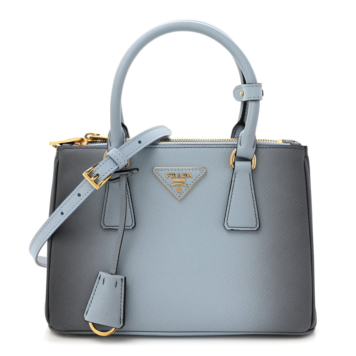 Saffiano Lux Ombre Small Galleria Double Zip Tote Celeste