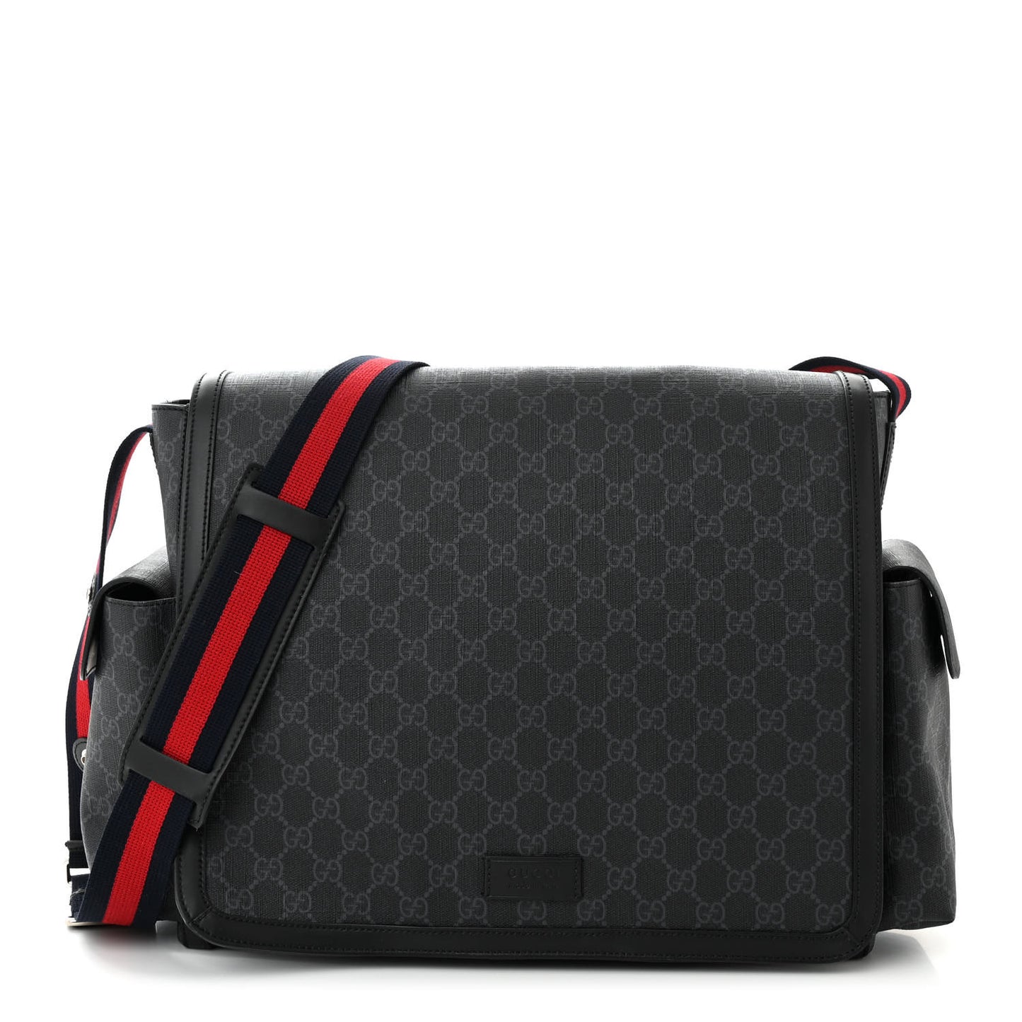 GG Supreme Monogram Web Messenger Diaper Bag Black Grey
