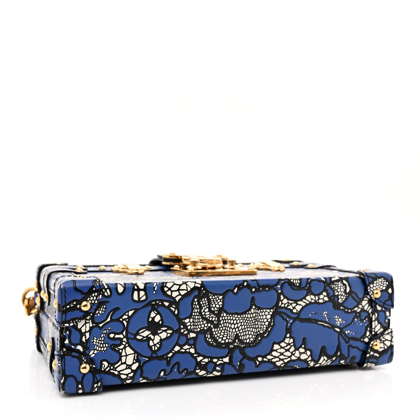 Calfskin Lace Flower Inlay Petite Malle Navy Black