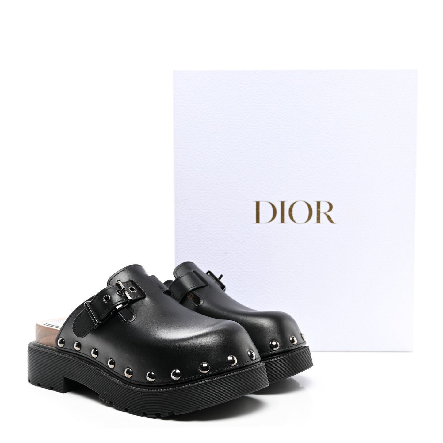 Calfskin Diorquake Buckled Lug Sole 15mm Clogs 37 Black