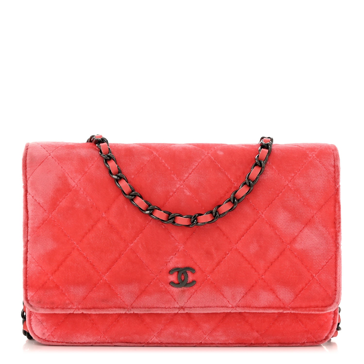 Chanel Velvet Quilted Wallet On Chain WOC Coral 1 of 11