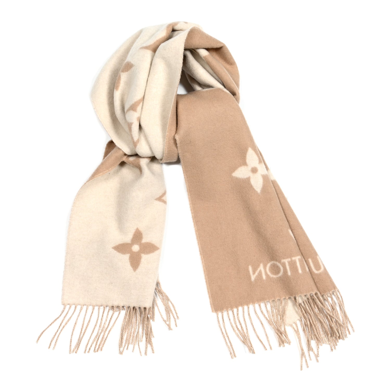 Wool Cashmere Monogram Daily LV Scarf Beige White