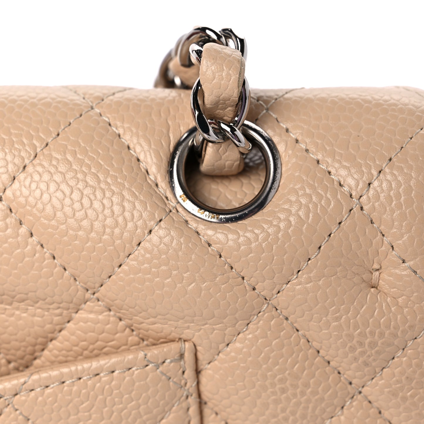 Caviar Quilted Medium Double Flap Beige