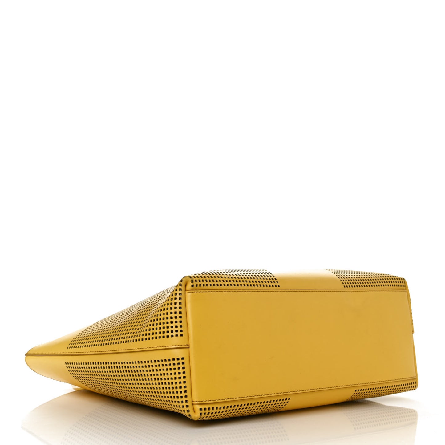 Calfskin Perforated Small East West Graphic T Tote Citron