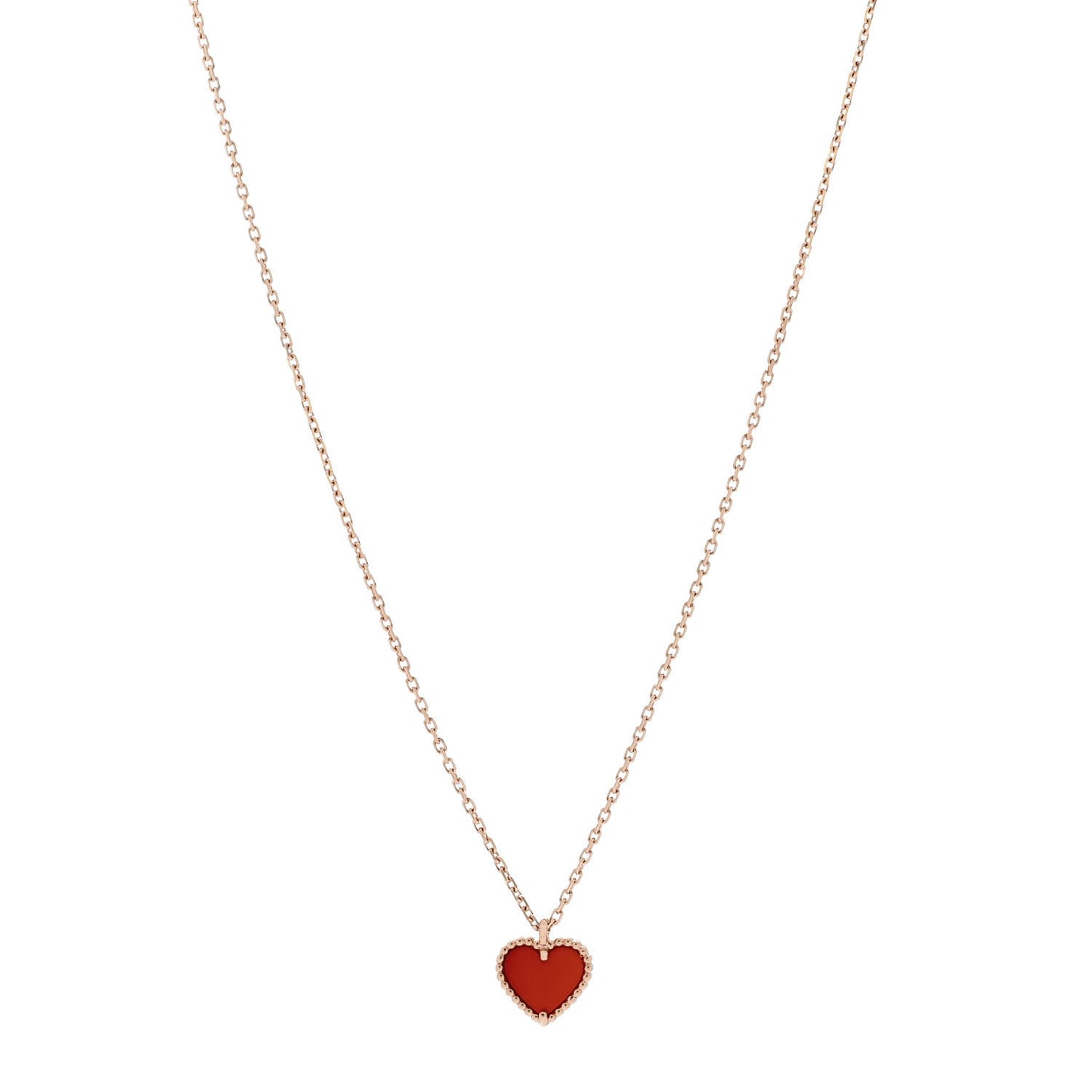 18K Rose Gold Carnelian Sweet Alhambra Heart Pendant Necklace