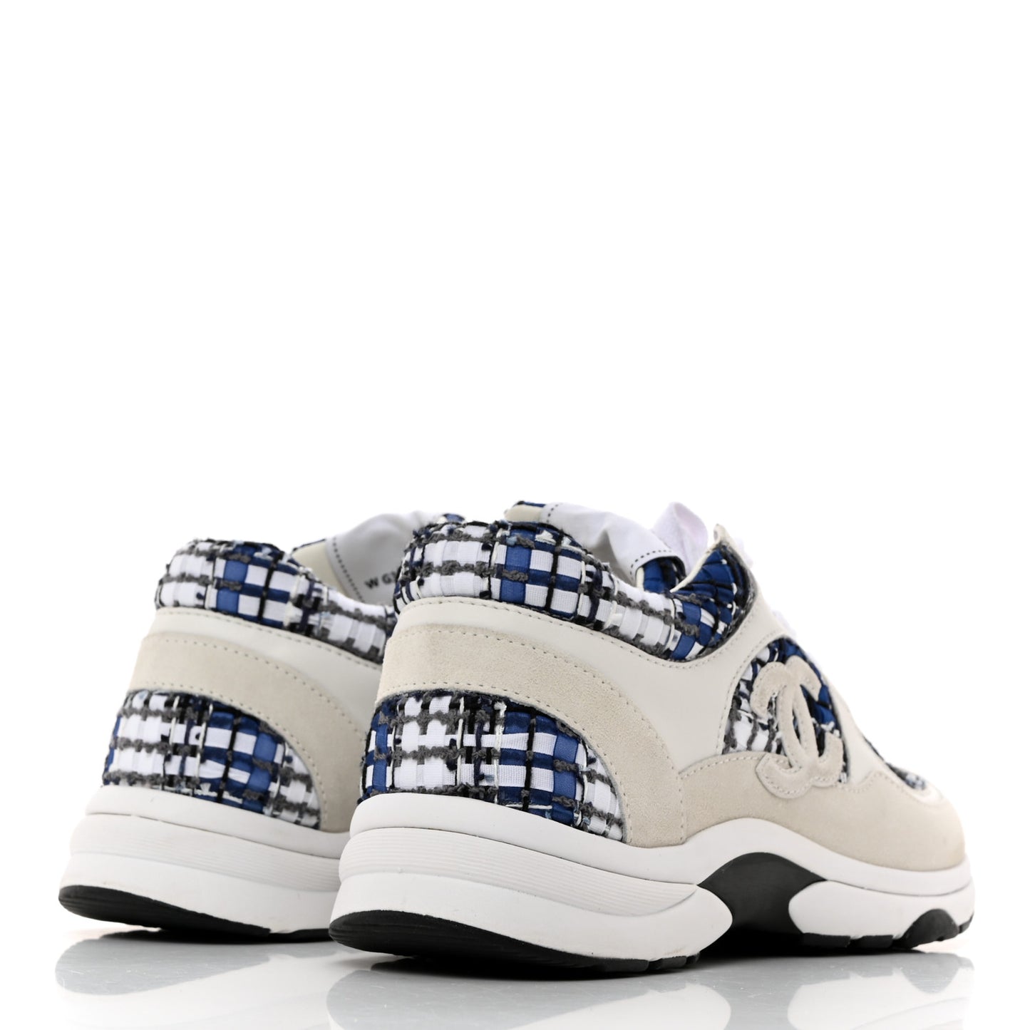 Tweed Suede Calfskin Womens CC Sneakers 38.5 Dark Blue Black Grey White