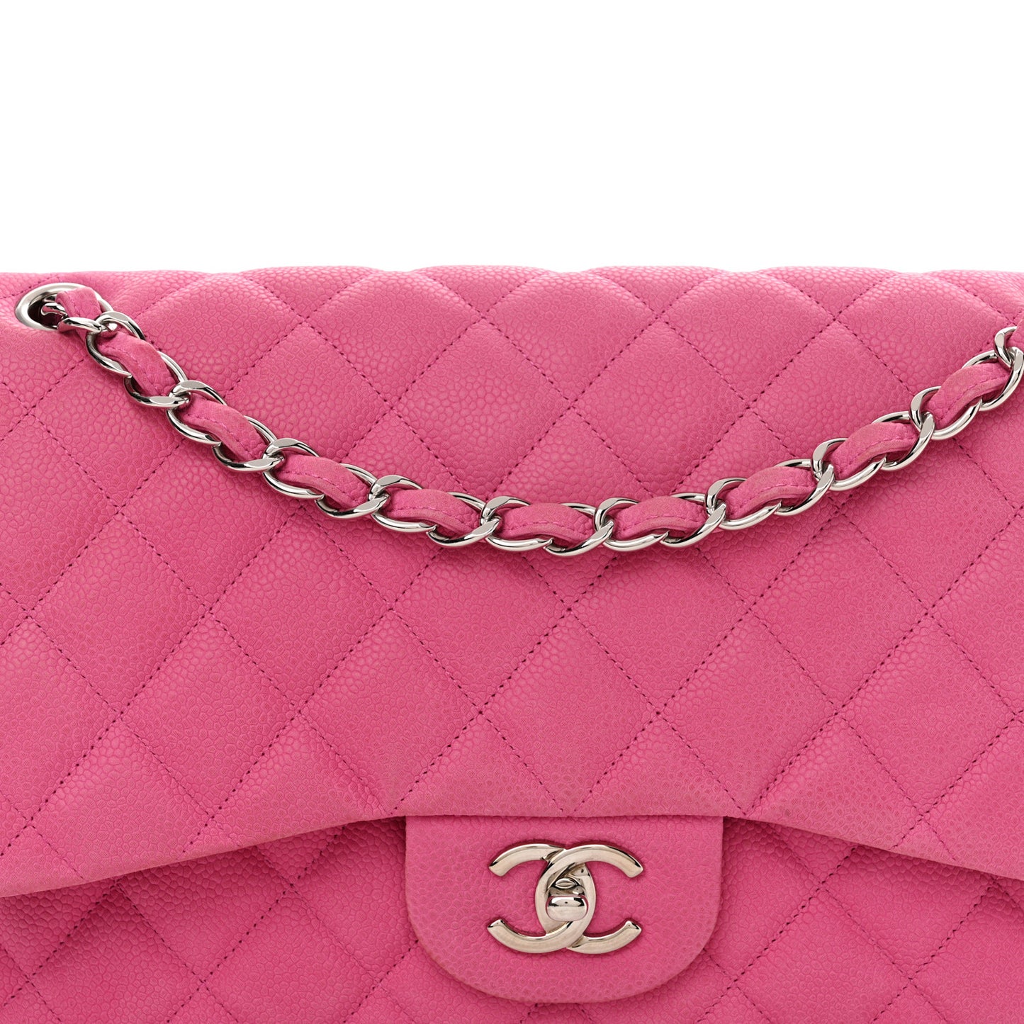 Iridescent Caviar Quilted Jumbo Double Flap Pink