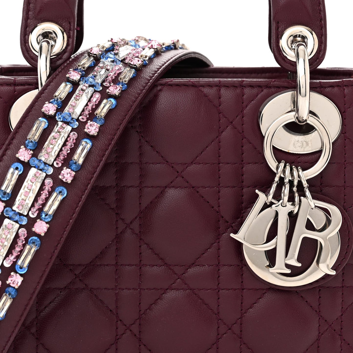 Lambskin Cannage Crystal Mini Lady Dior Plum