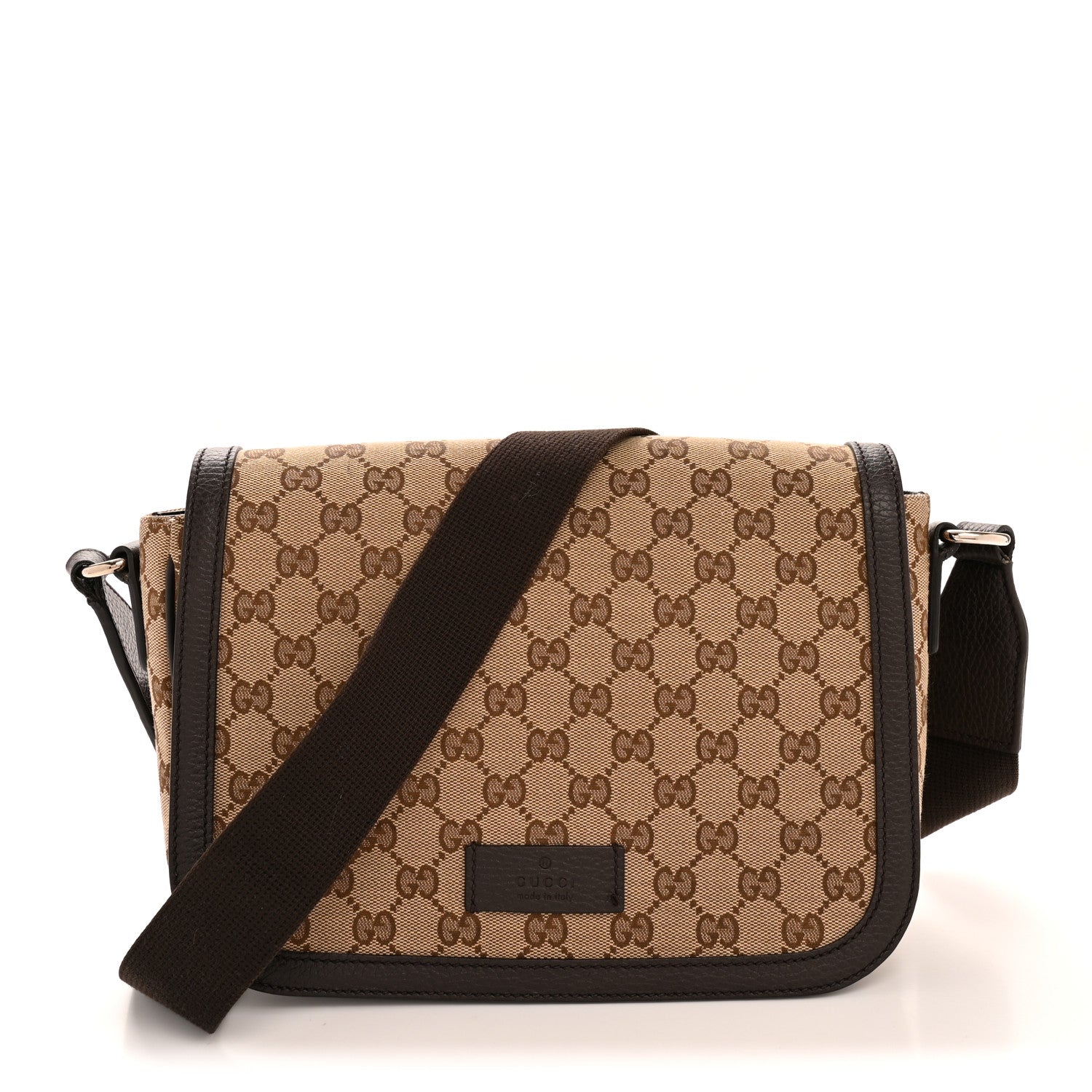 Gucci Monogram Flap Messenger Bag Beige Dark Brown 1805918