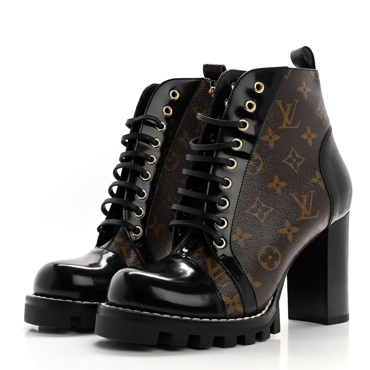 Patent Calfskin Monogram Star Trail Ankle Boots 40 Black
