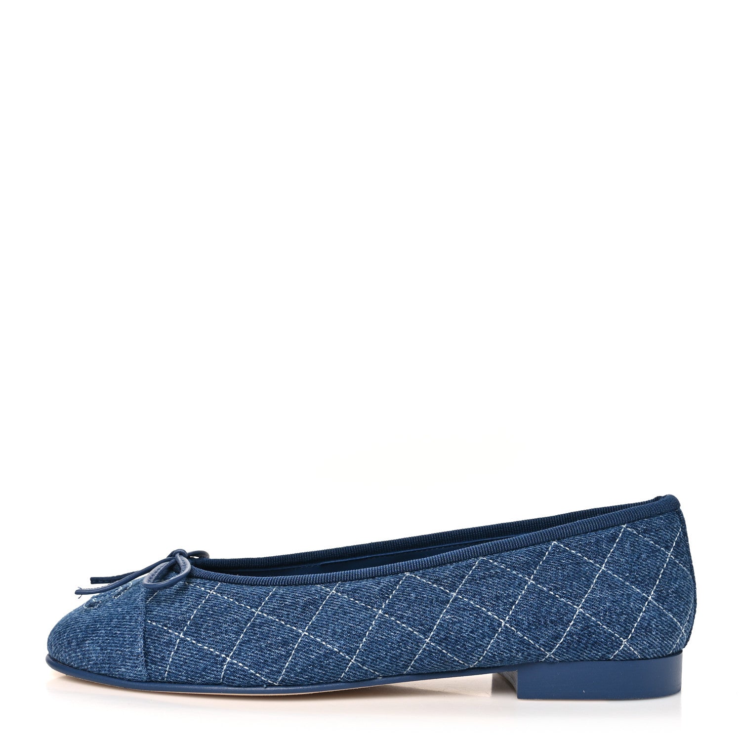 Chanel Washed Denim Quilted Cap Toe CC Ballerina Flats 36.5 Blue