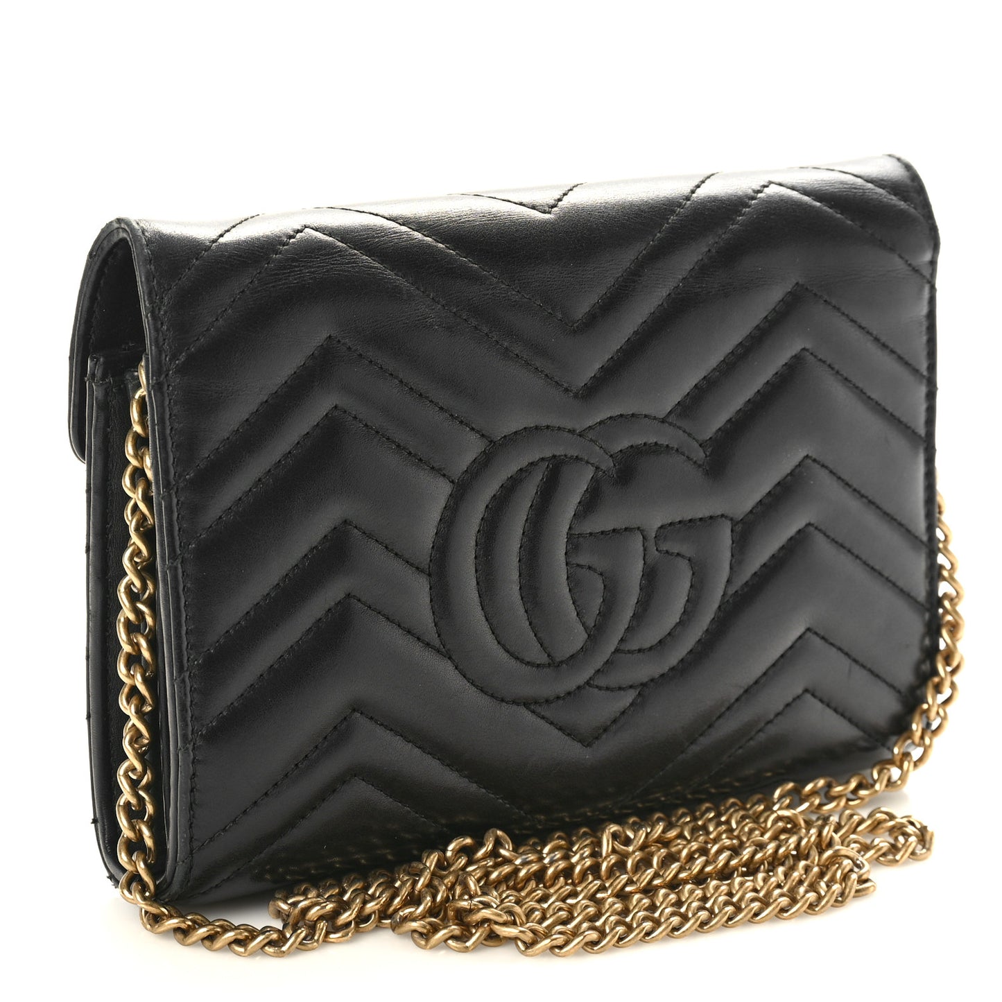 Calfskin Matelasse GG Marmont Chain Wallet Black