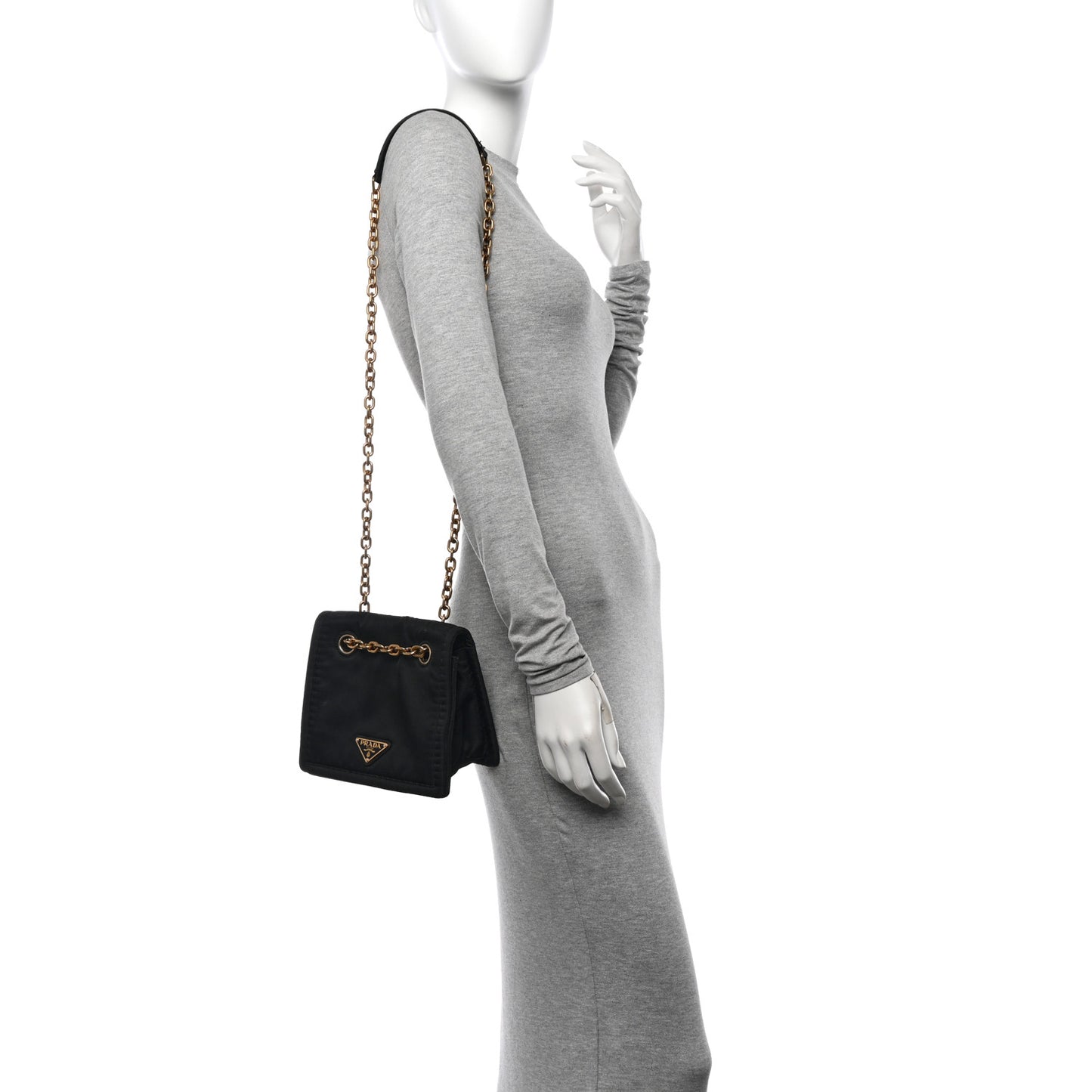 Tessuto Nylon Chain Flap Shoulder Bag Black