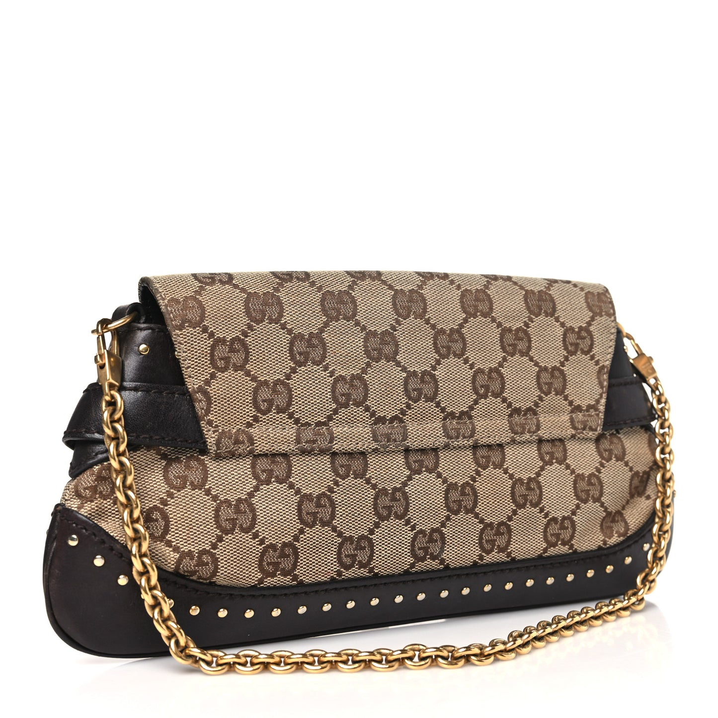 Monogram Studded Small Horsebit Clutch Dark Brown