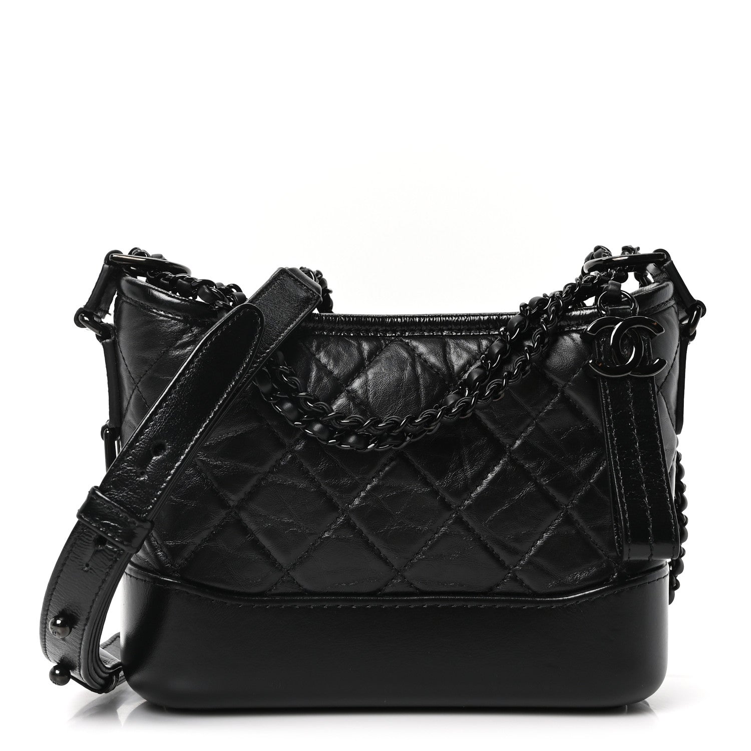 Chanel Aged Calfskin Quilted Small Gabrielle Hobo So Black 1782357