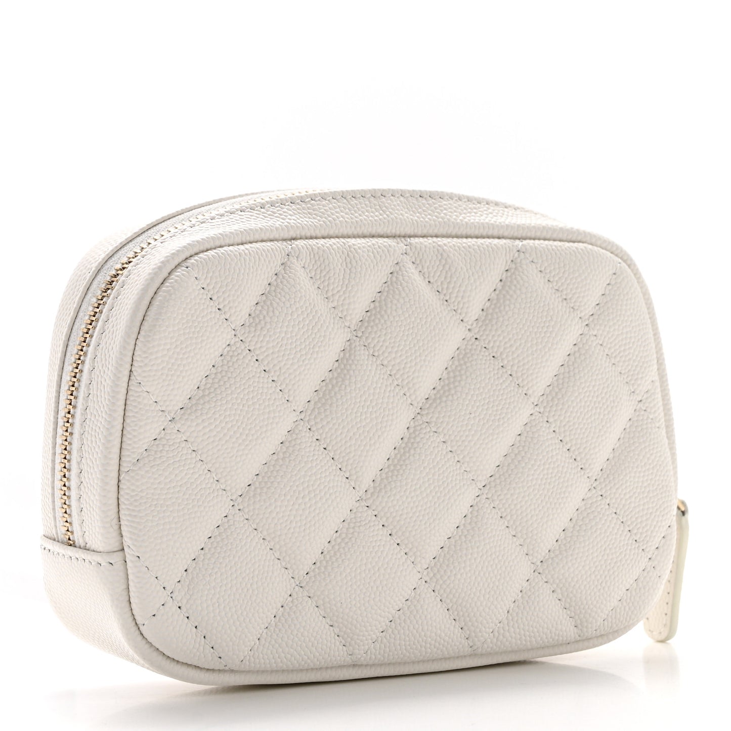 Caviar Quilted Small Curvy Pouch Cosmetic Case White