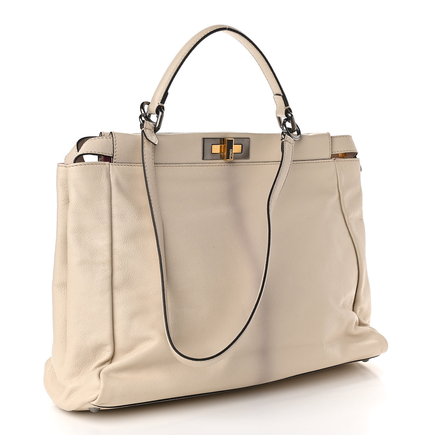 Fendi Goatskin Stingray Large Peekaboo Iconic Satchel White Pink 3 of 10
