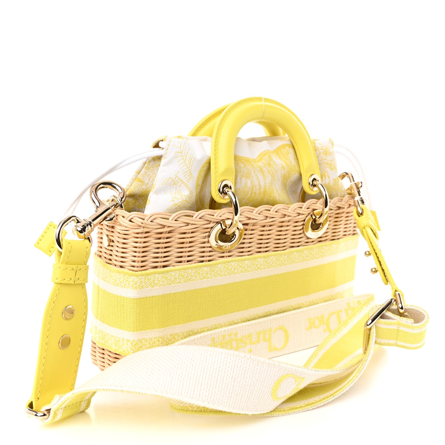 Wicker Oblique Dioriviera Medium Lady D-Joy Bag Natural Fluorescent Yellow