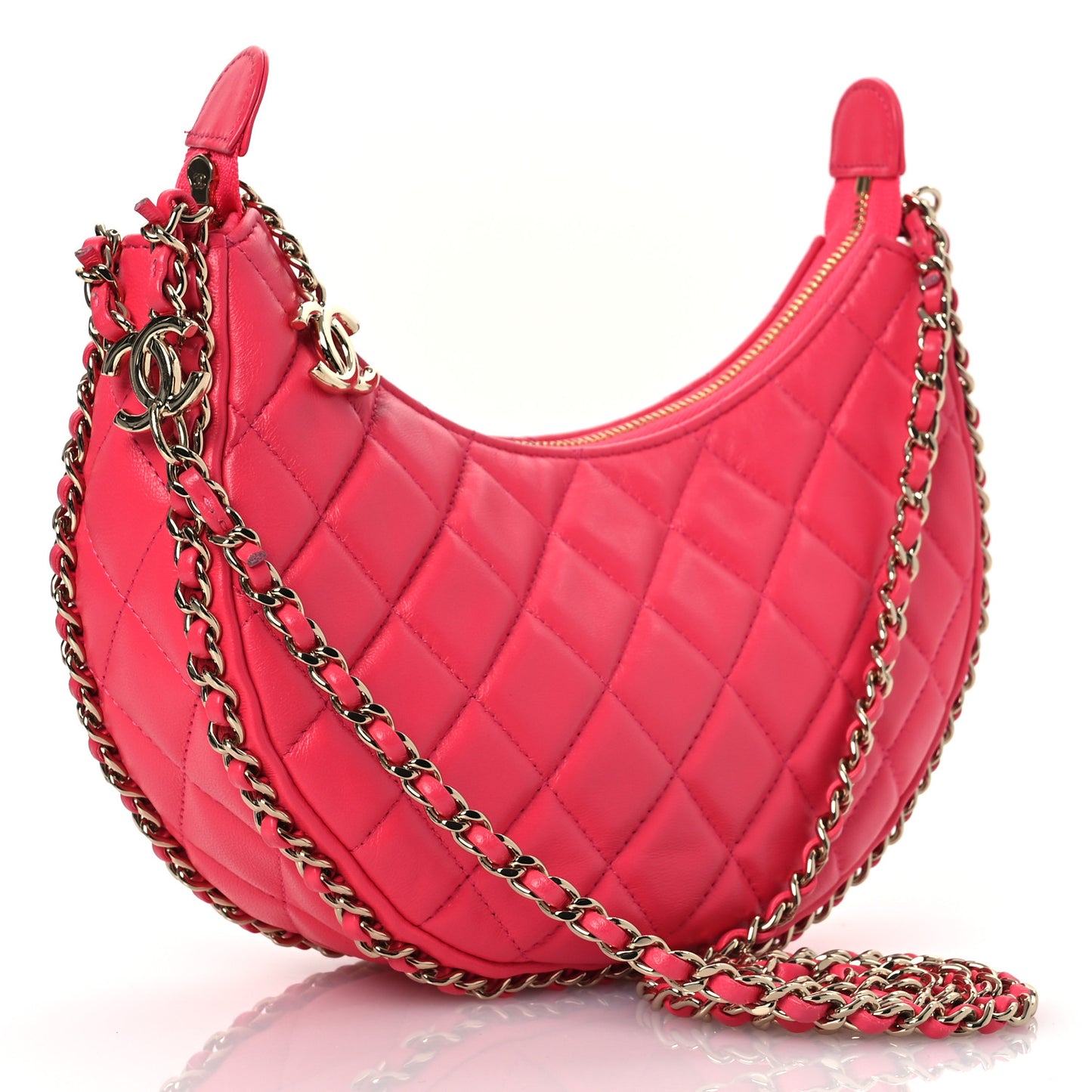Lambskin Quilted Chain Around Hobo Pink