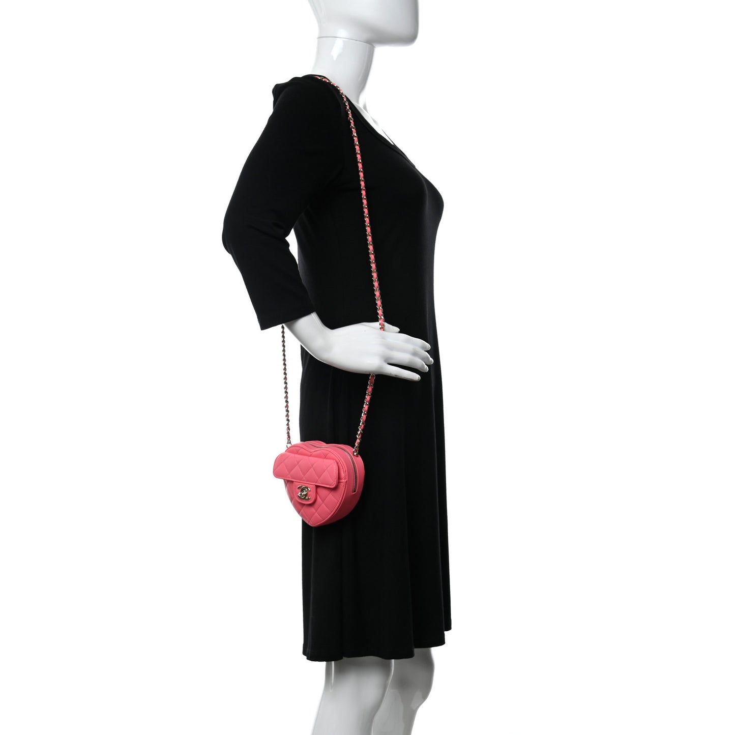 Lambskin Quilted CC In Love Heart Clutch With Chain Pink