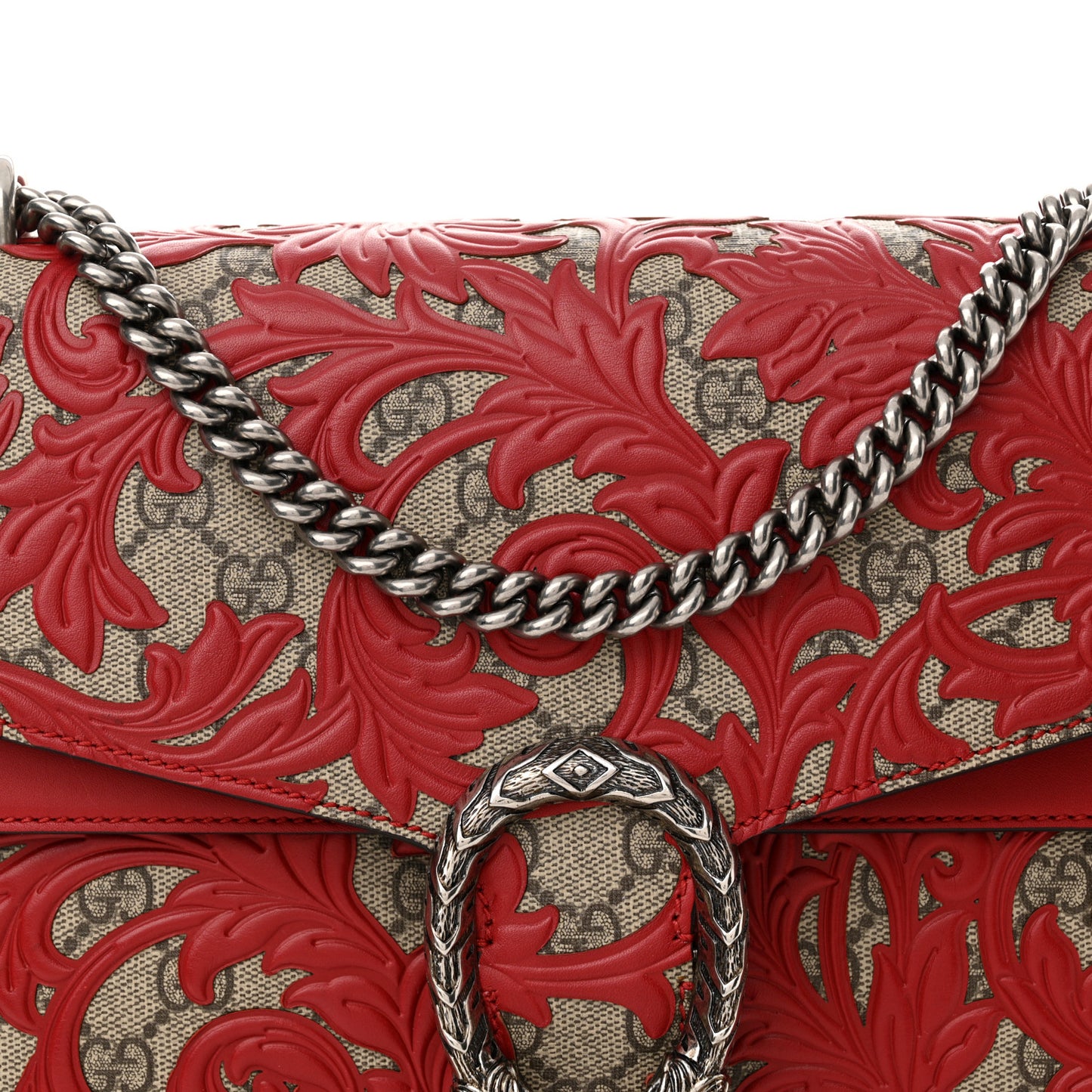 GG Supreme Monogram Arabesque Medium Dionysus Shoulder Bag Hibiscus Red