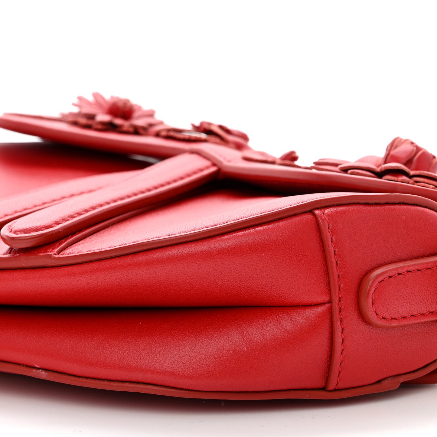 CHRISTIAN DIOR Lambskin Mini 3D Floral Saddle Bag Red