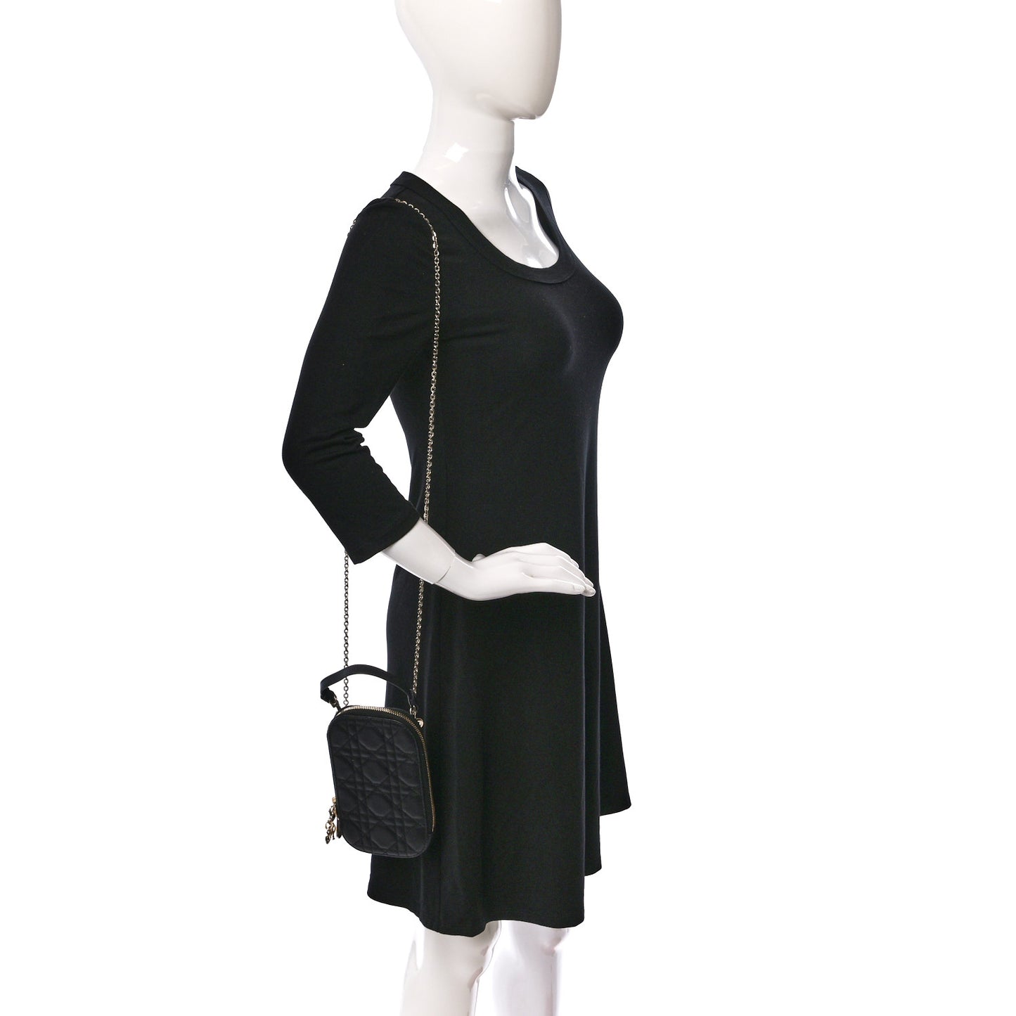 Lambskin Cannage Lady Dior Phone Holder Black