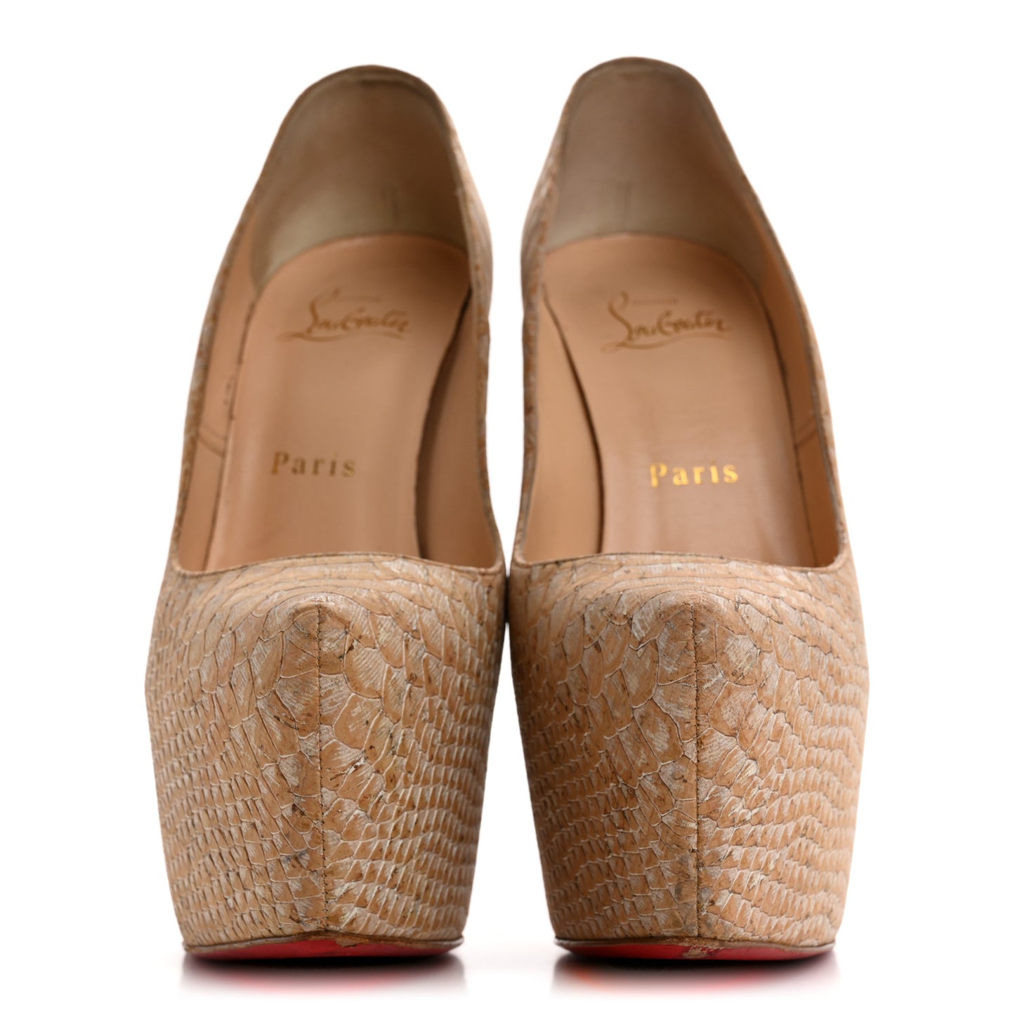 Cork Snake Embossed Daffodile 160 Pumps 36.5 Beige
