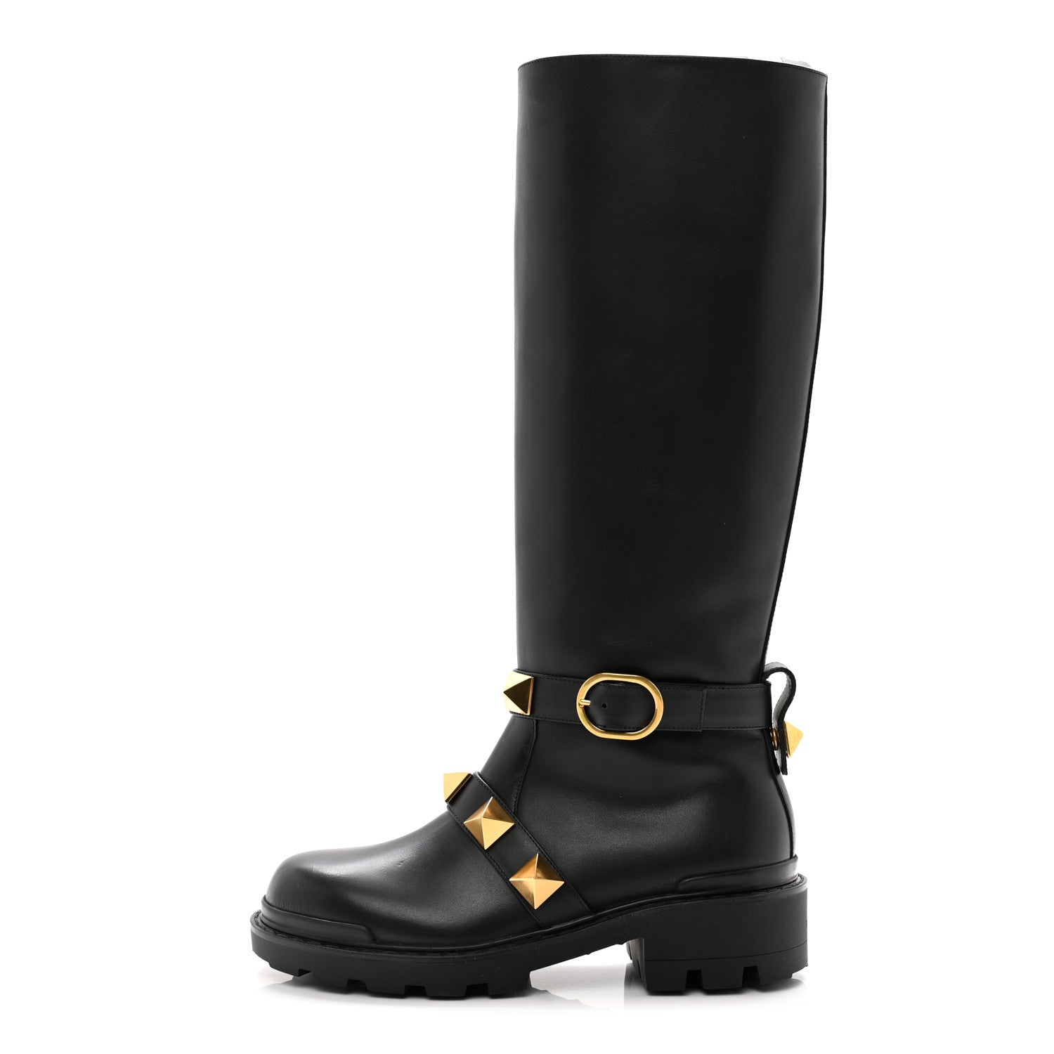 Valentino Garavani Calfskin Roman Stud Knee High Boots 36 Black 1 of 9