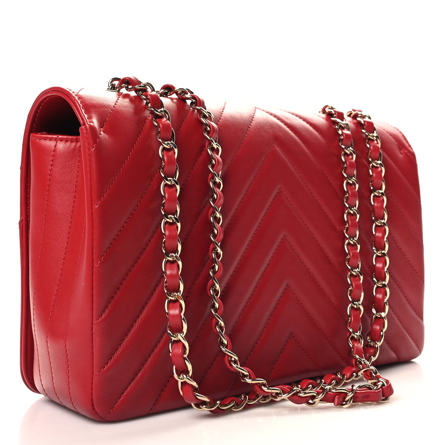 Calfskin Chevron Quilted Large Statement Flap Red