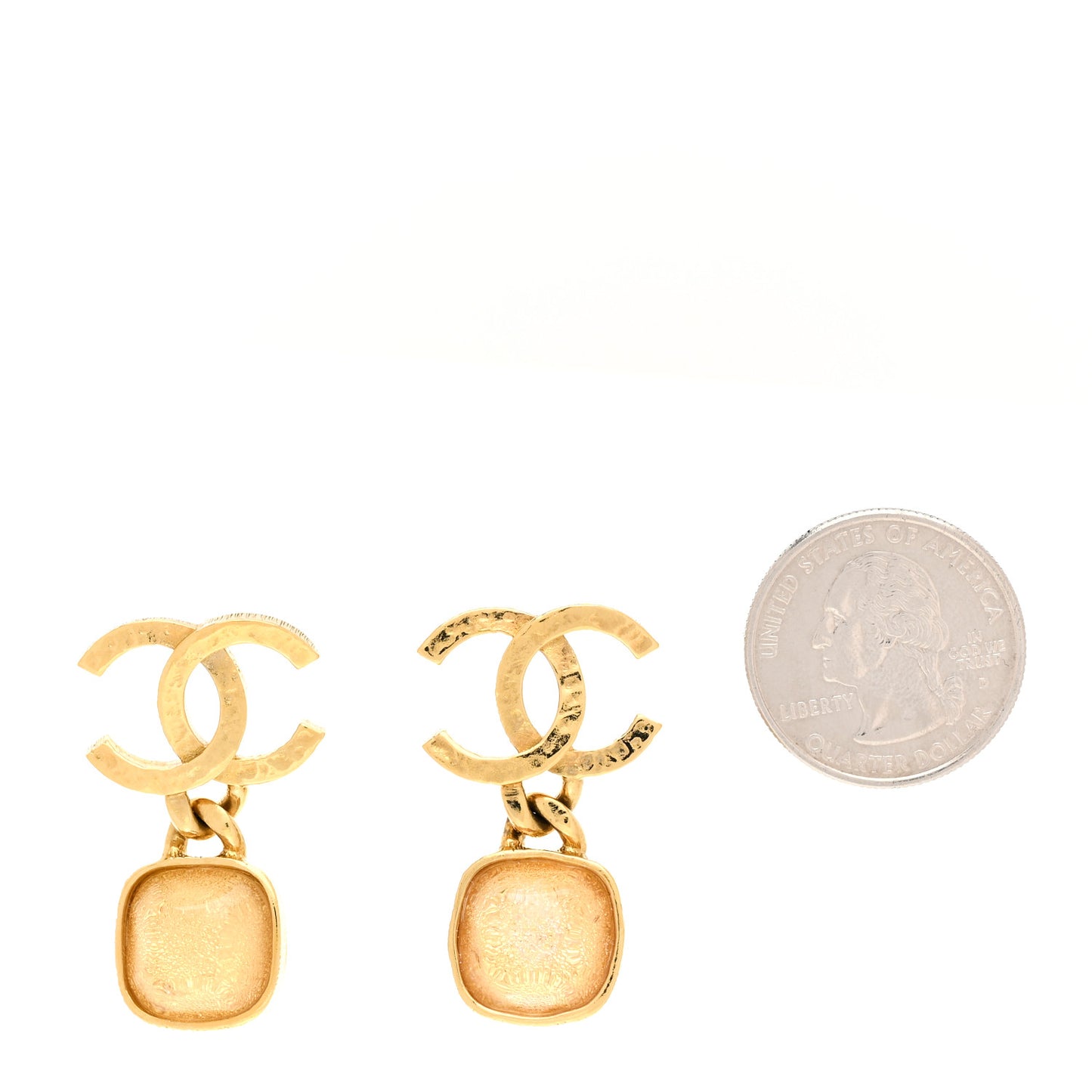 Metal Natural Stones CC Drop Earrings Gold