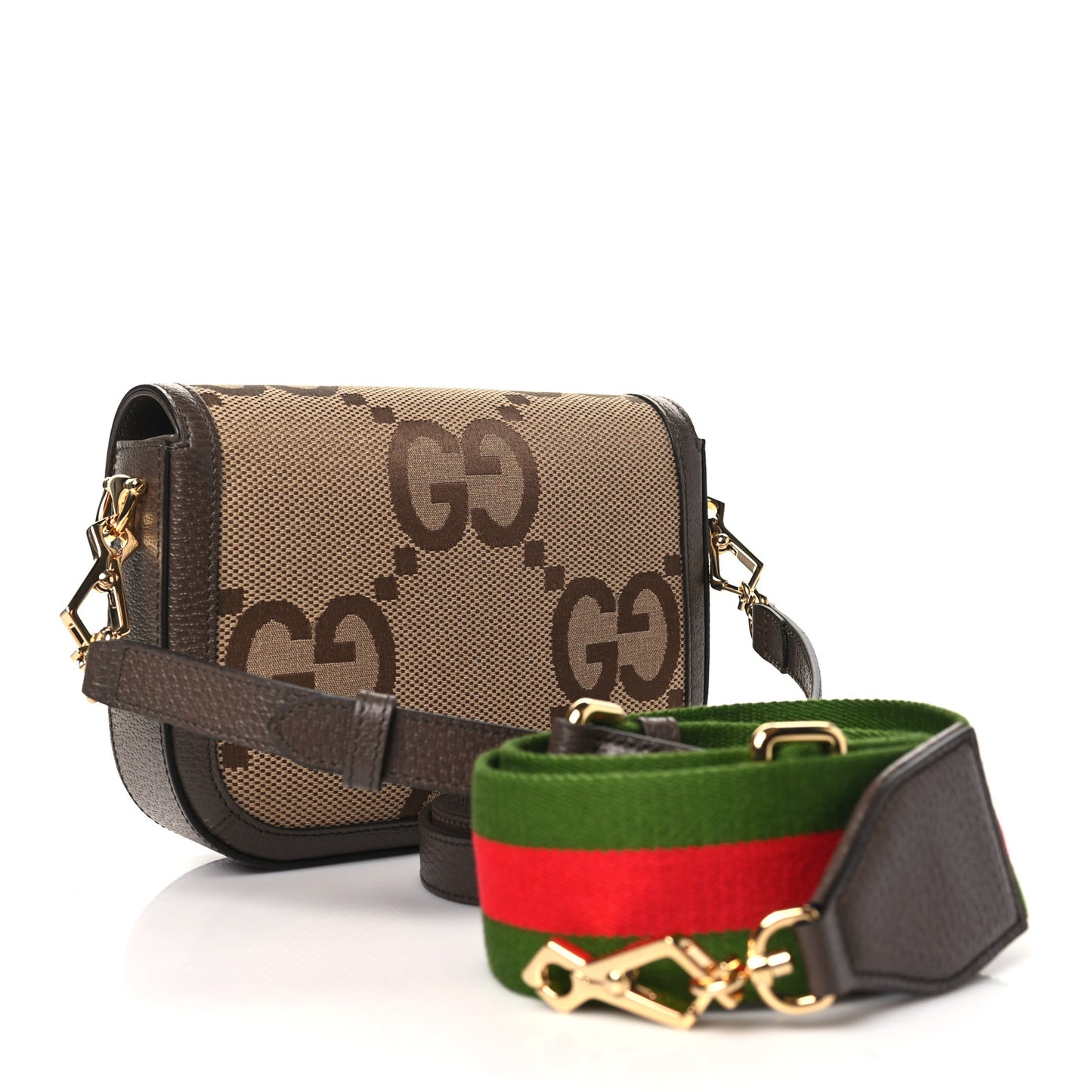 Monogram Jumbo GG Textured Dollar Calfskin Web Mini Horsebit 1955 Shoulder Bag Camel Ebony New Acero