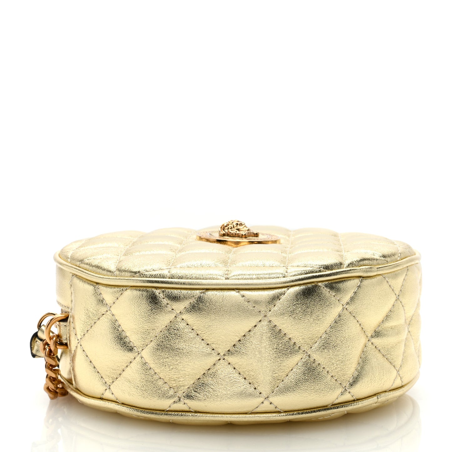 Metallic Nappa Quilted La Medusa Round Camera Bag Gold