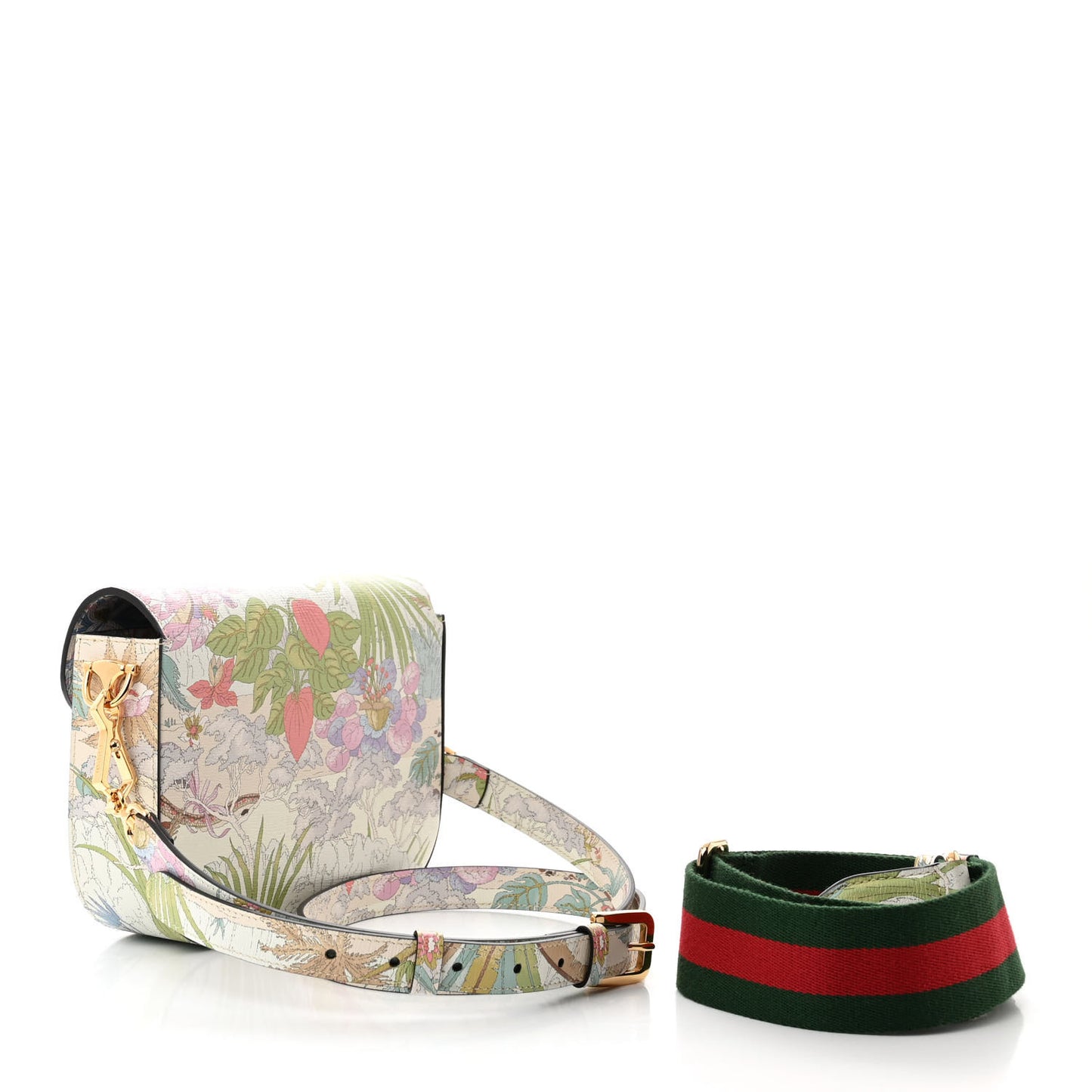 New Shangai Calfskin Tiger Savanah Web Mini Horsebit 1955 Shoulder Bag Chalky White Multicolor