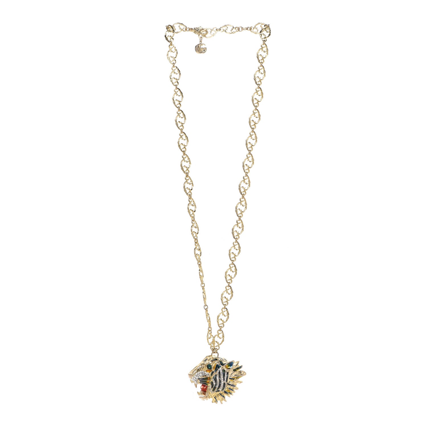 Gucci Metal Crystal Enamel Rajah Necklace Gold Blue 3 of 7