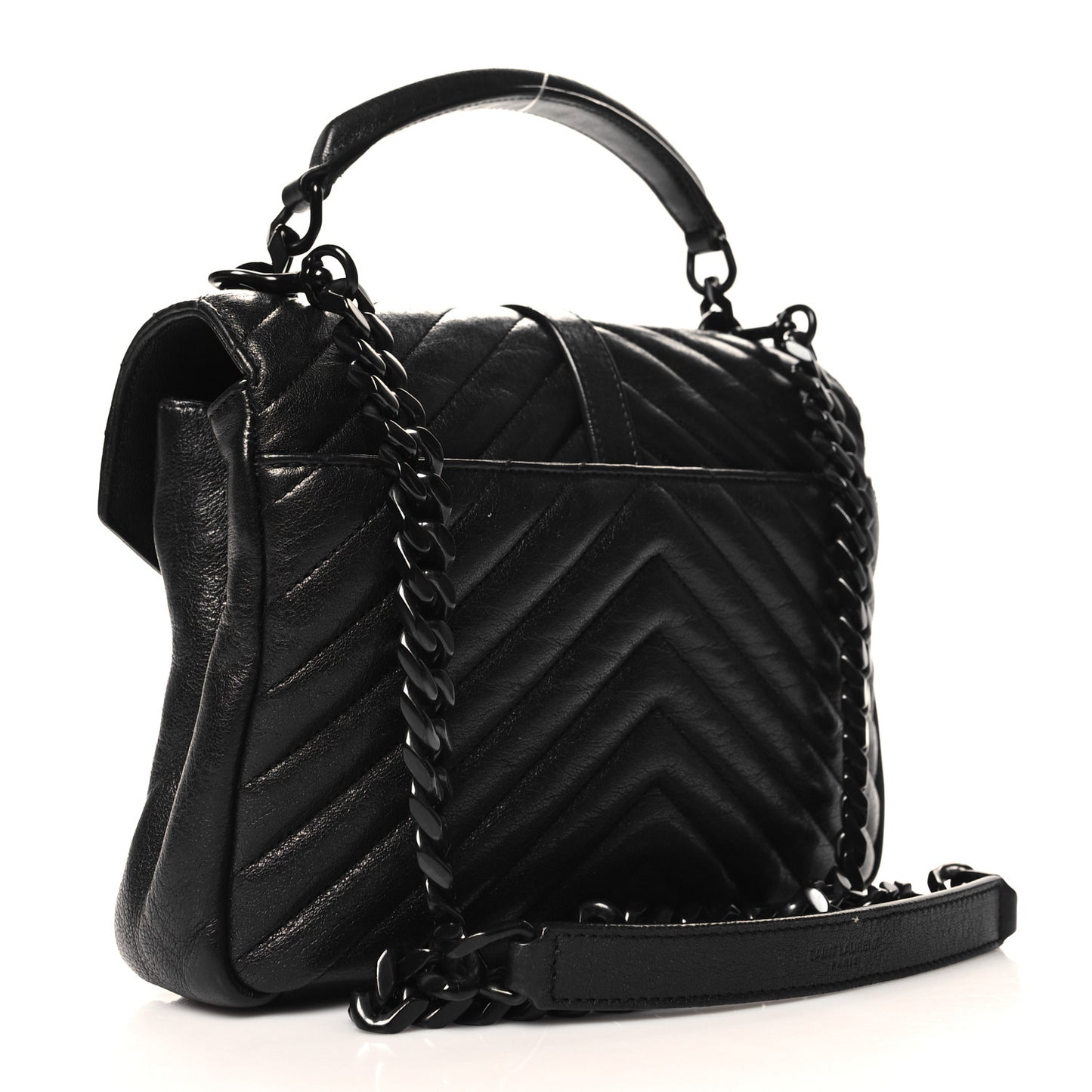 Sheepskin Matelasse Chevron Monogram Monochrome Medium College Bag Black