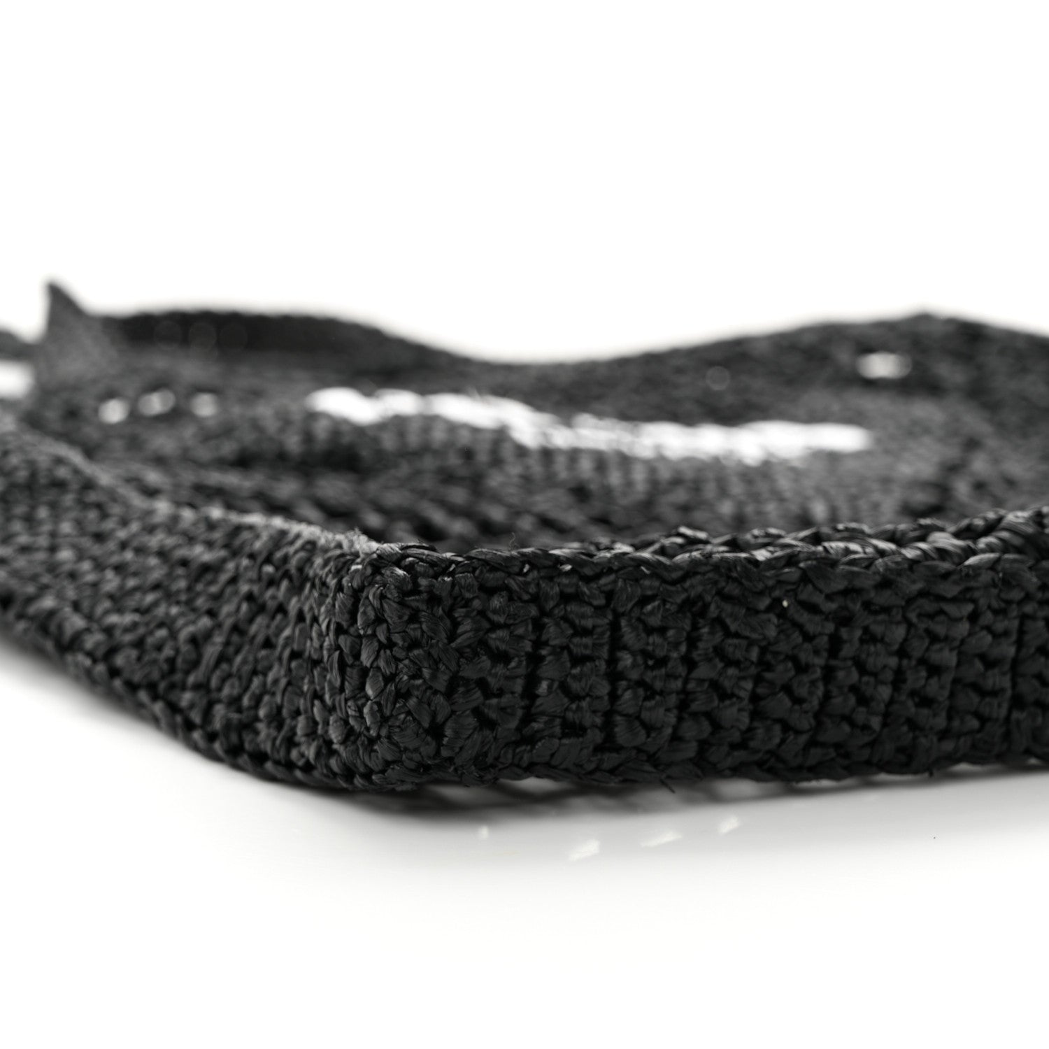 Prada Yarn Raffia Effect Crochet Logo Embroidered Tote Bag Black 8 of 9