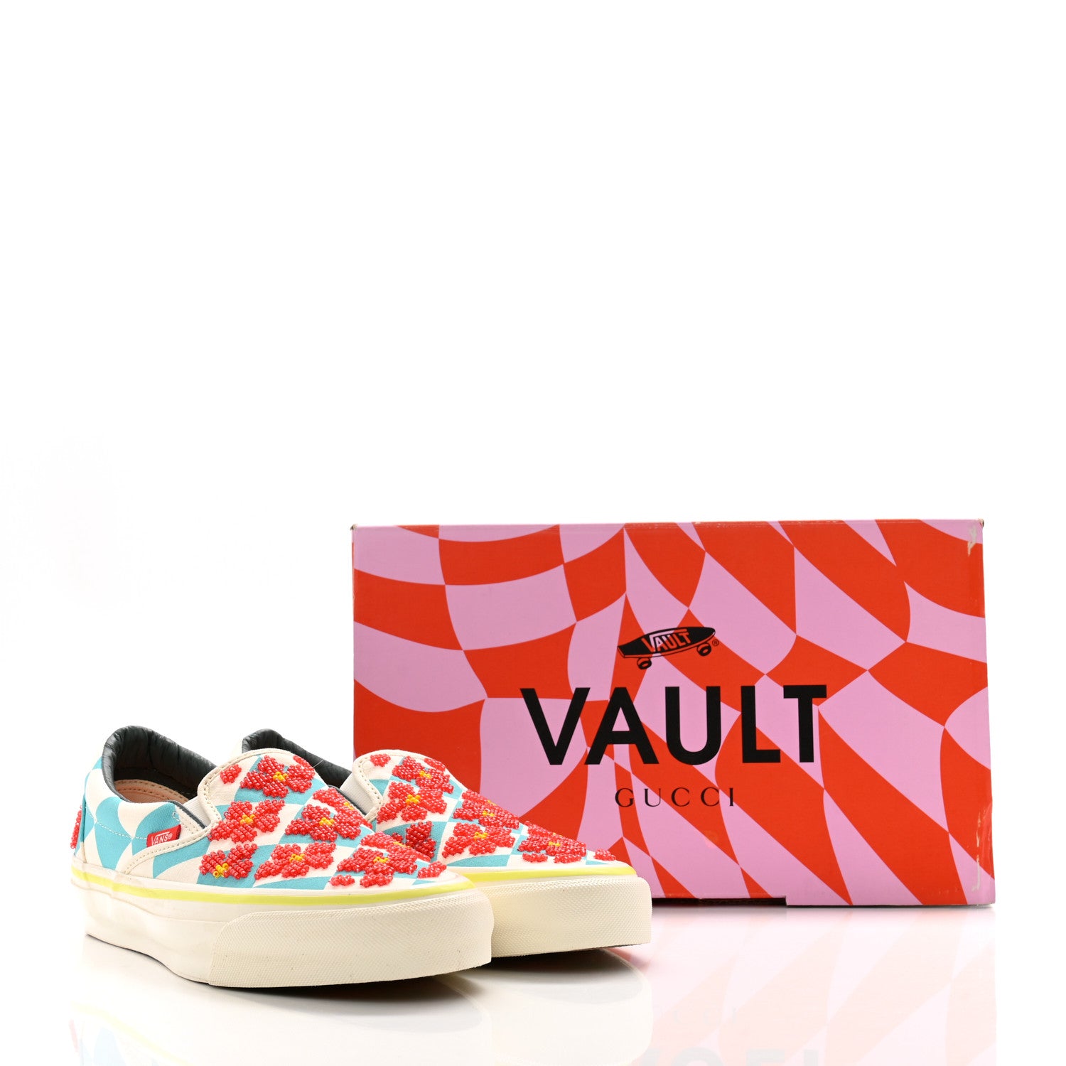 Gucci X Vans Vault Beaded Flower Mens Classic Slip On Sneakers 7 Blue Multicolor 9 of 9