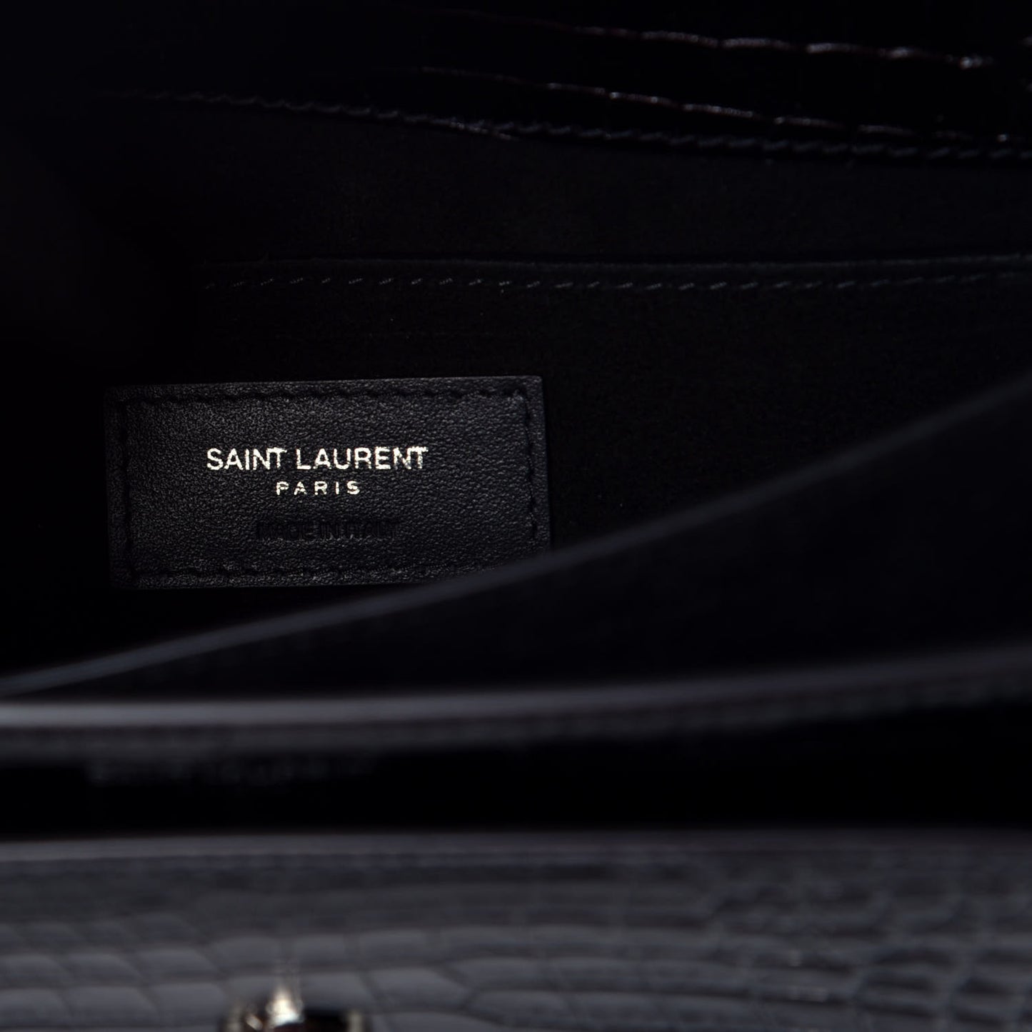 Calfskin Crocodile Embossed Medium Monogram Sunset Black