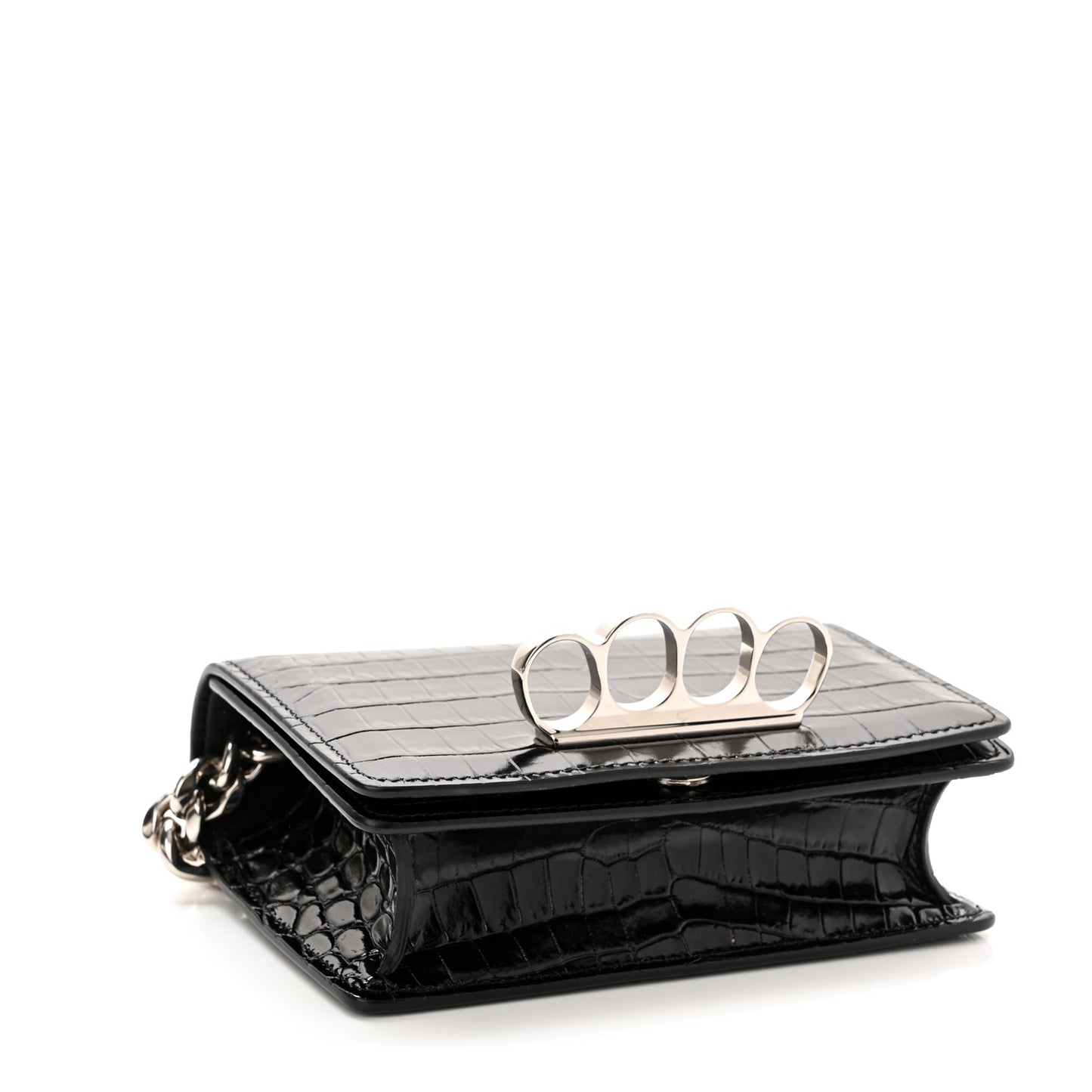 Croc Four Ring Knuckle Mini Chain Clutch Black