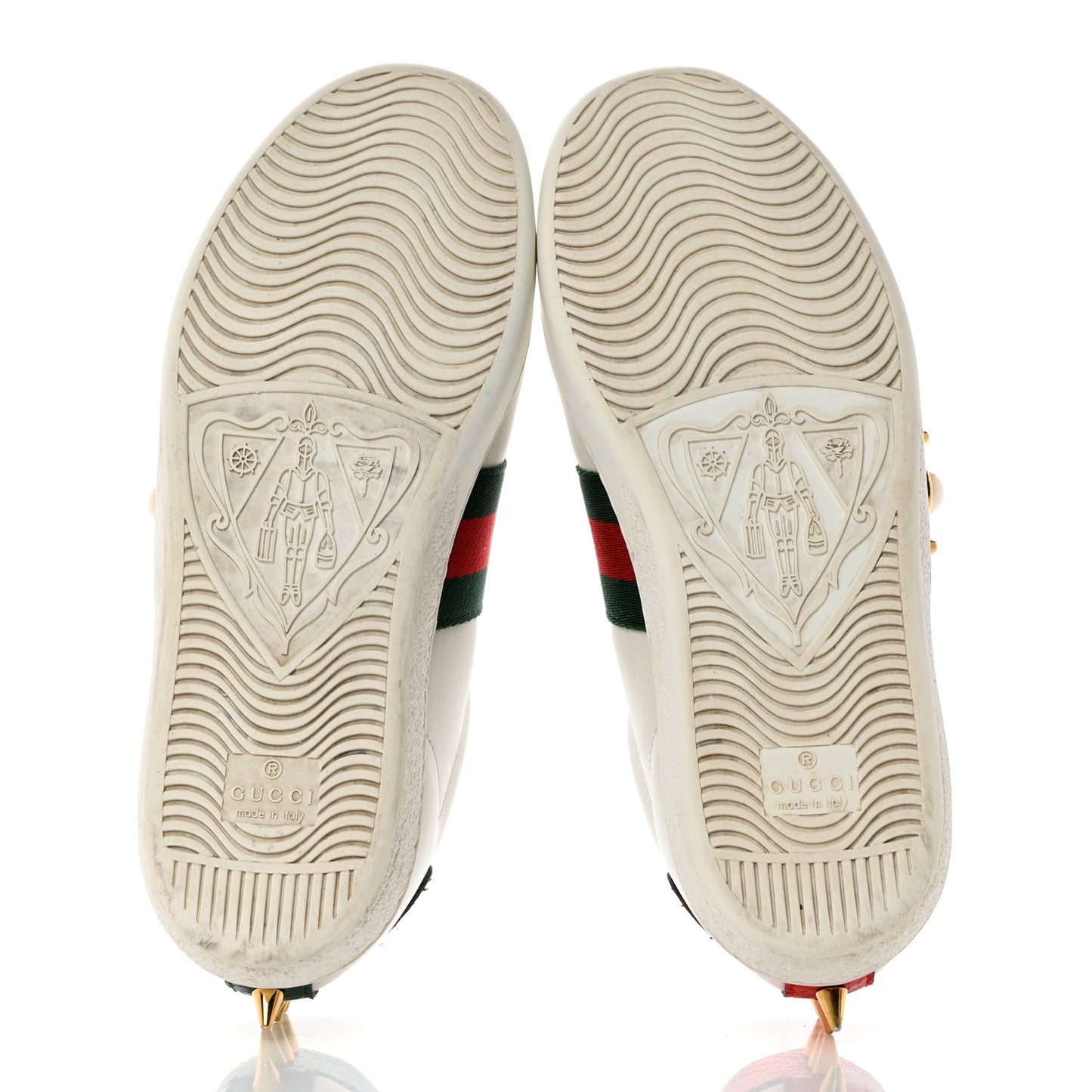 Calfskin Web Pearl Studded Womens Ace Sneakers 35 White