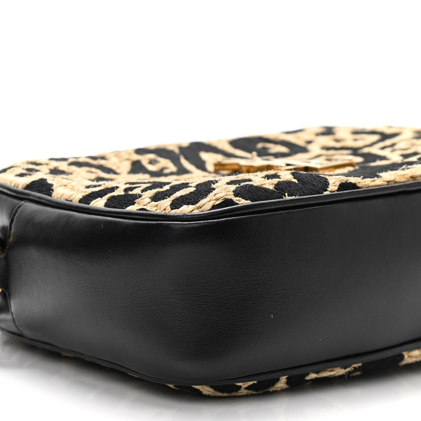Raffia Calfskin Leopard Print Monogram Lou Camera Bag Natural Beige Black