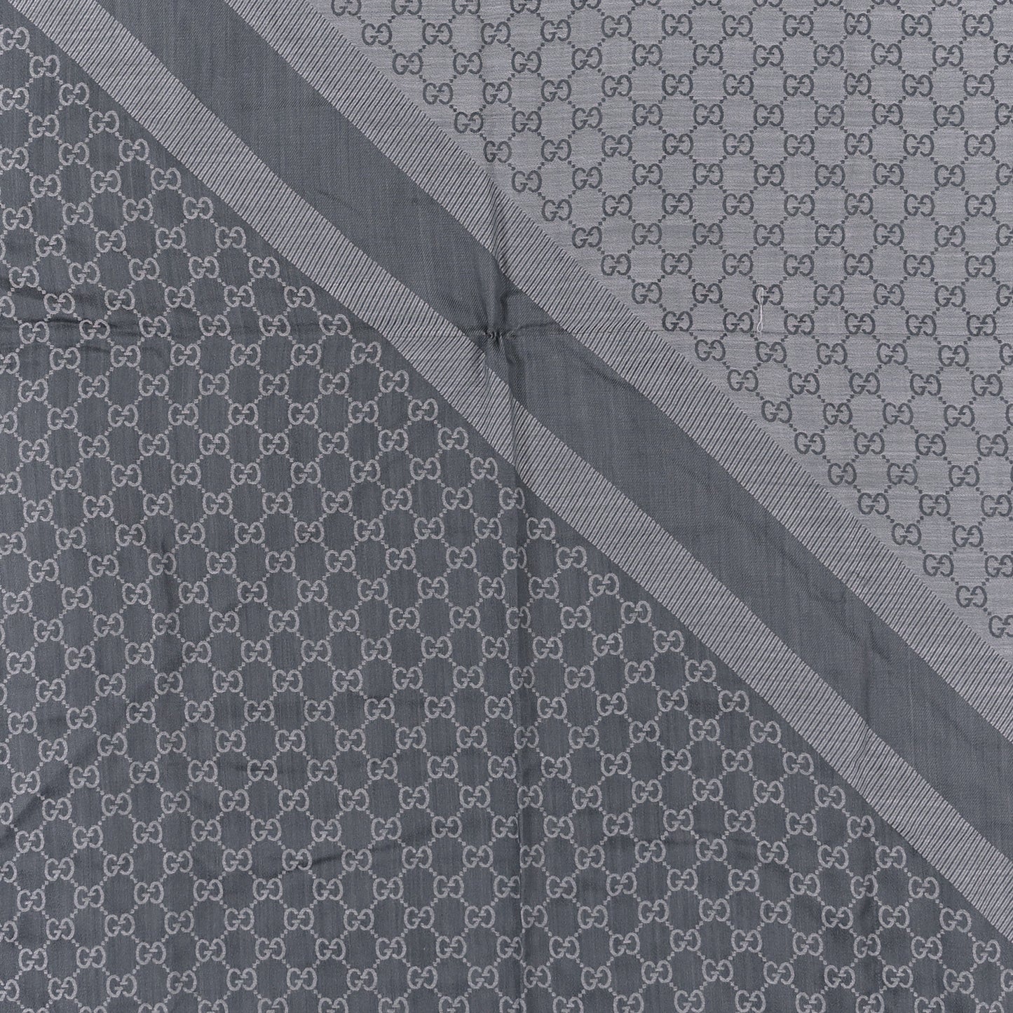 Wool Silk Monogram GGWeb Fringe Shawl Grey