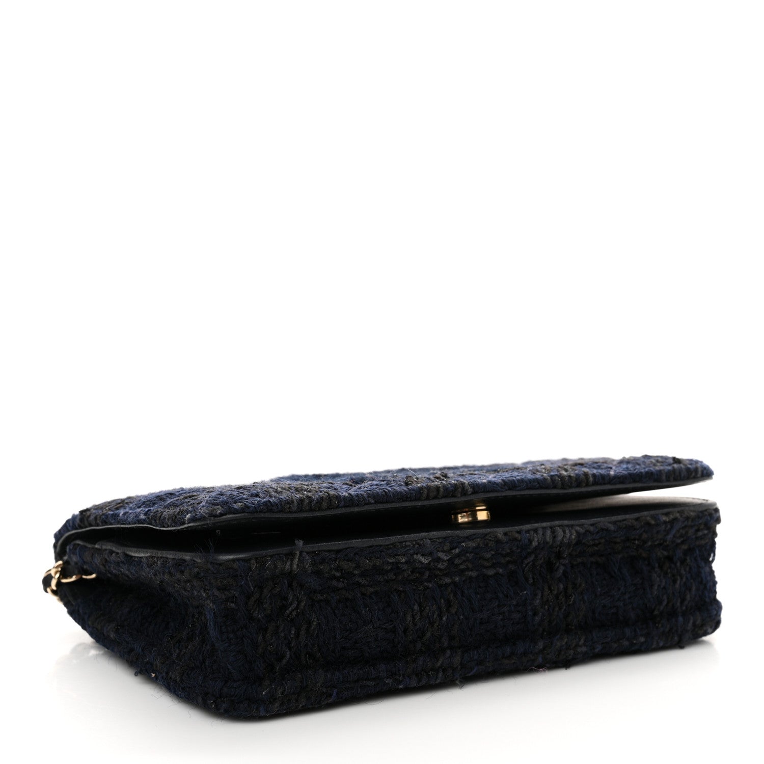 Chanel Tweed Shearling Quilted Chanel Wallet On Chain WOC Navy Black 4 of 16